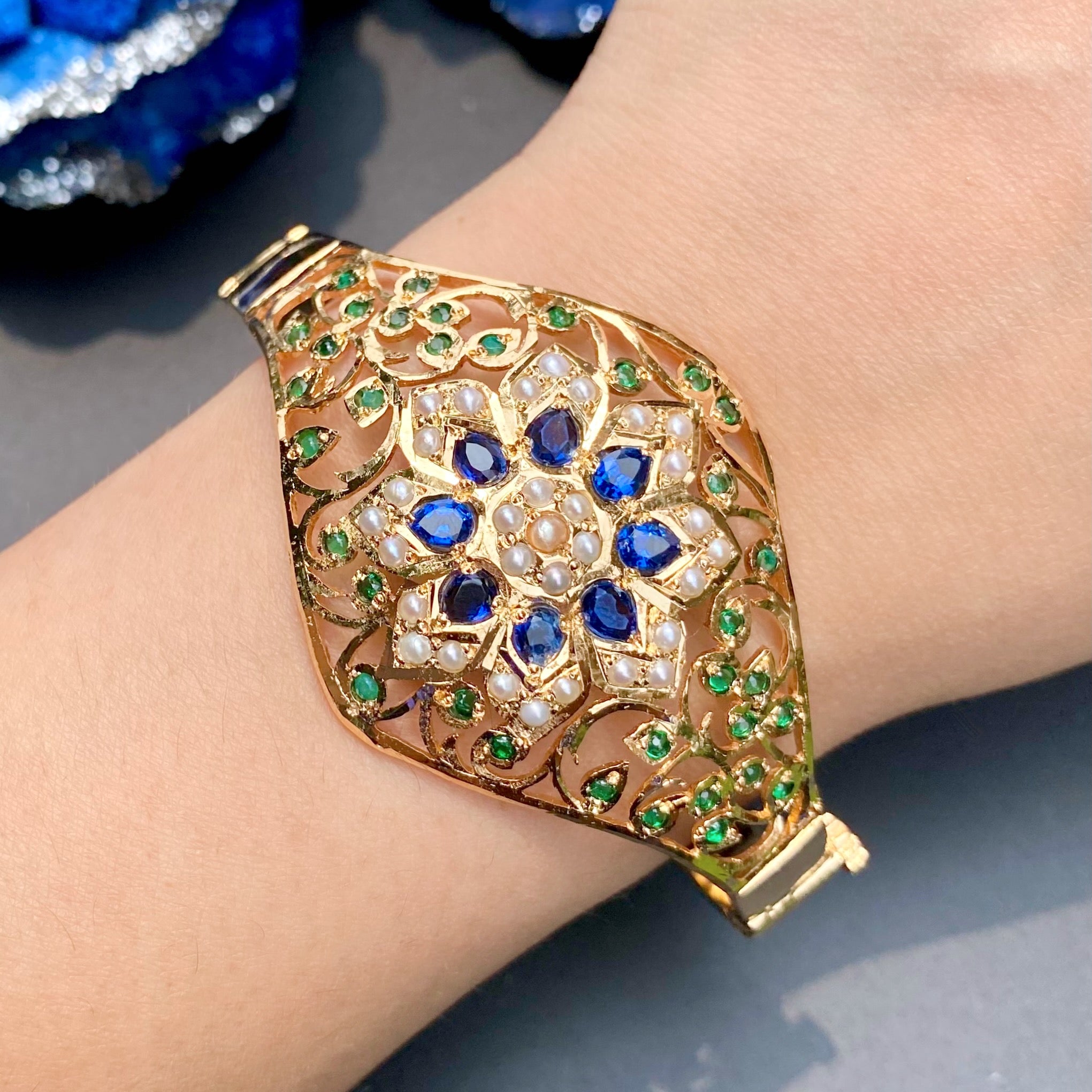 Royal Blue & Green Bracelet | Fusion Jadau Wristwear for Women