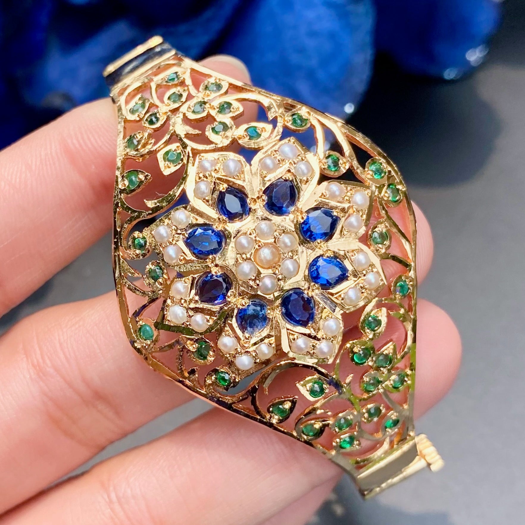 Royal Blue & Green Bracelet | Fusion Jadau Wristwear for Women