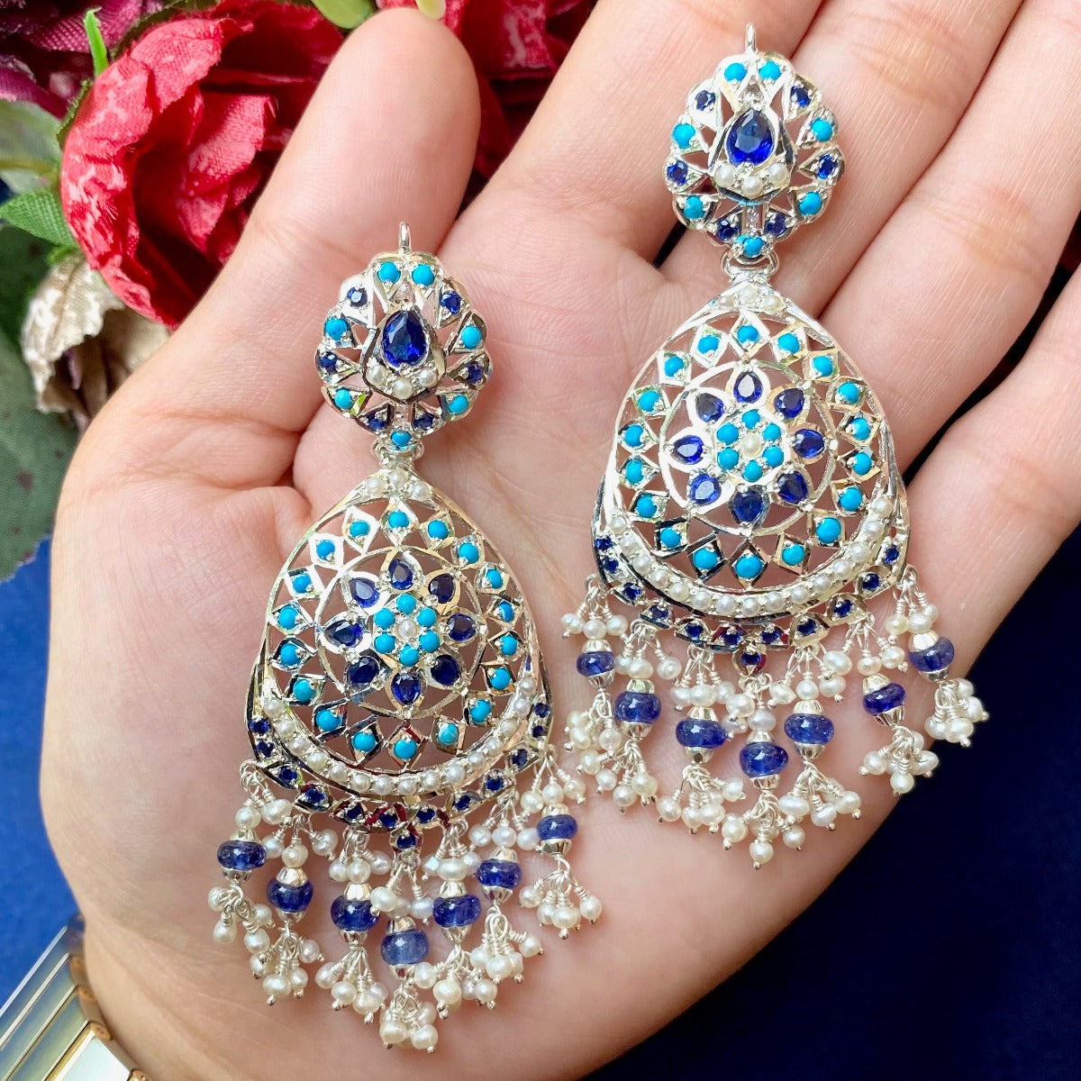 blue silver earrings for girls