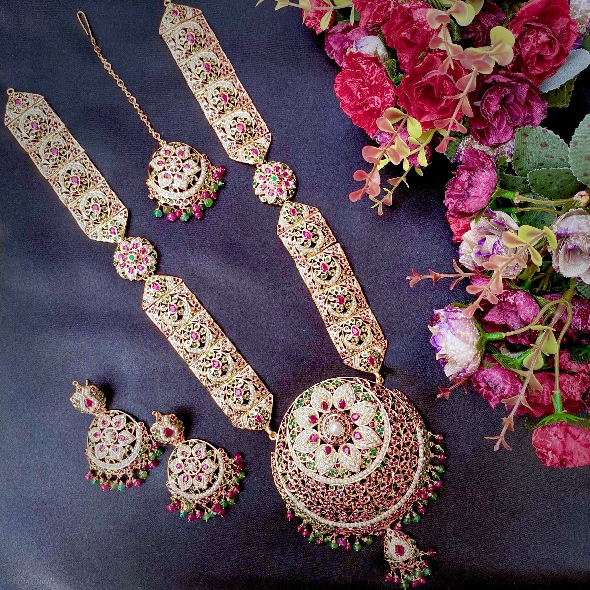 Gold Plated Bridal Rani Haar | Necklace Set in Silver NS 050