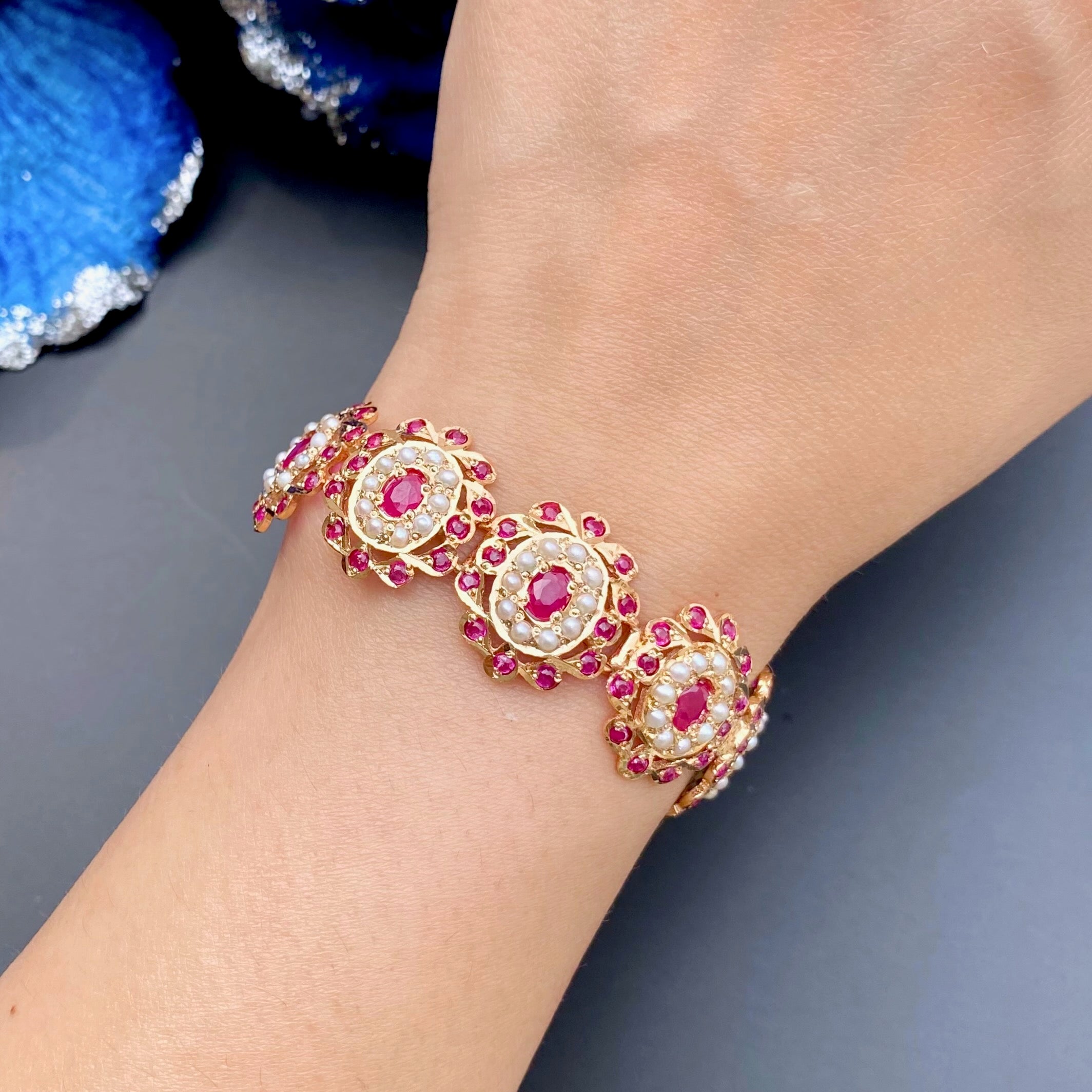 Delicate Ruby Bracelet | Gold Plated Jadau Jewelry