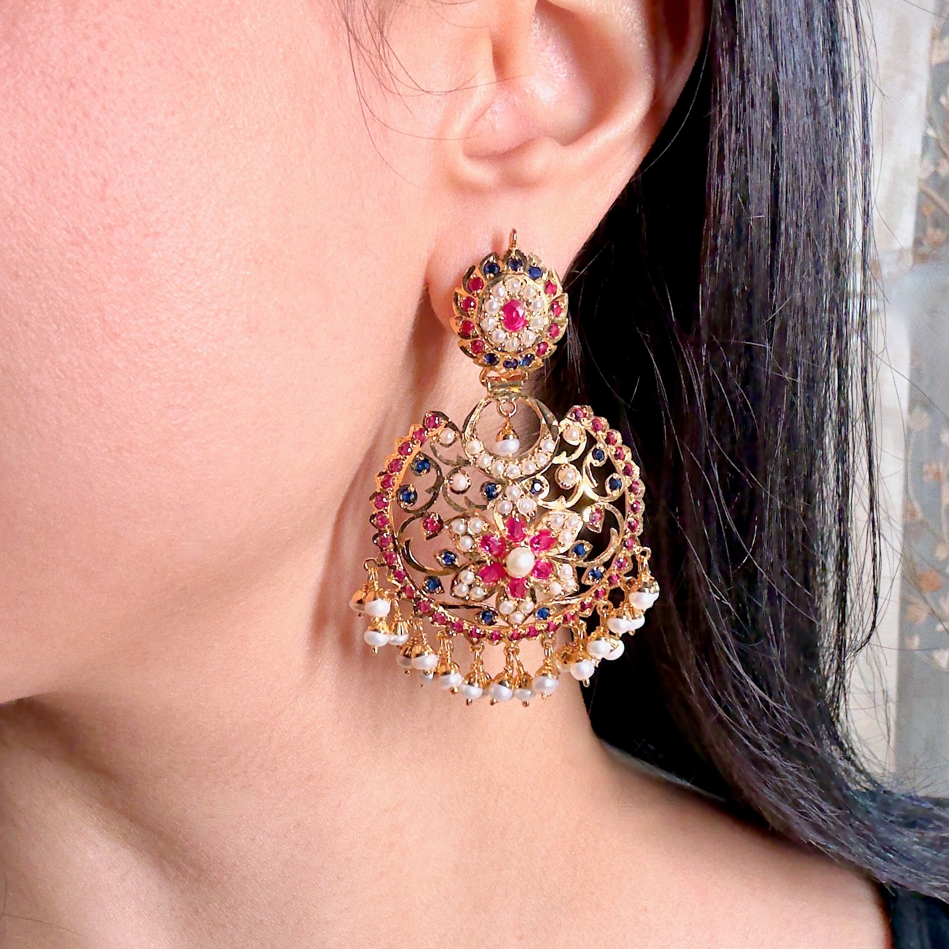 Medium Sized Chandbali Earrings | Gold Plated on 925 Silver ER 775