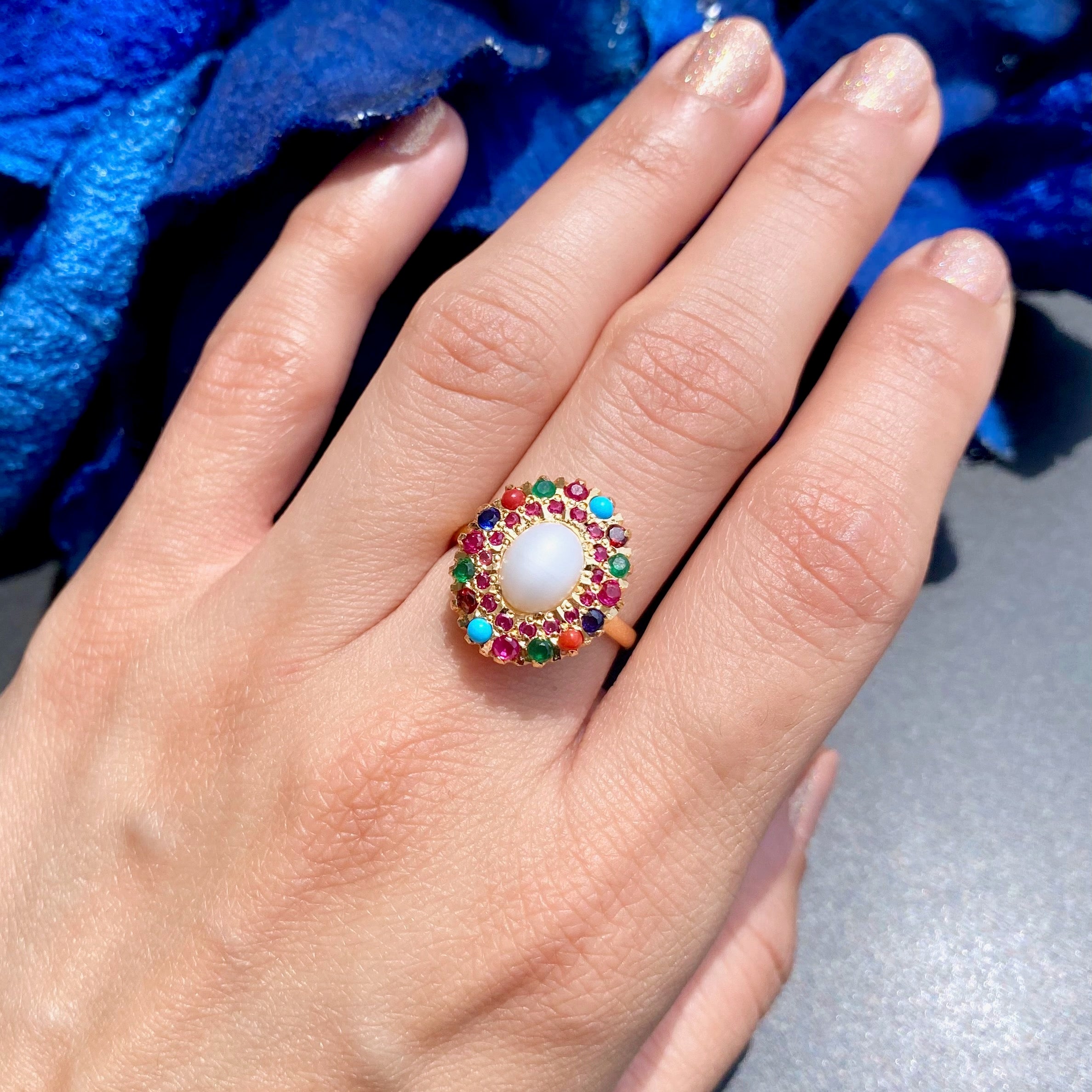 Unique Navratna Ring for Ladies | Gold Plated on Silver
