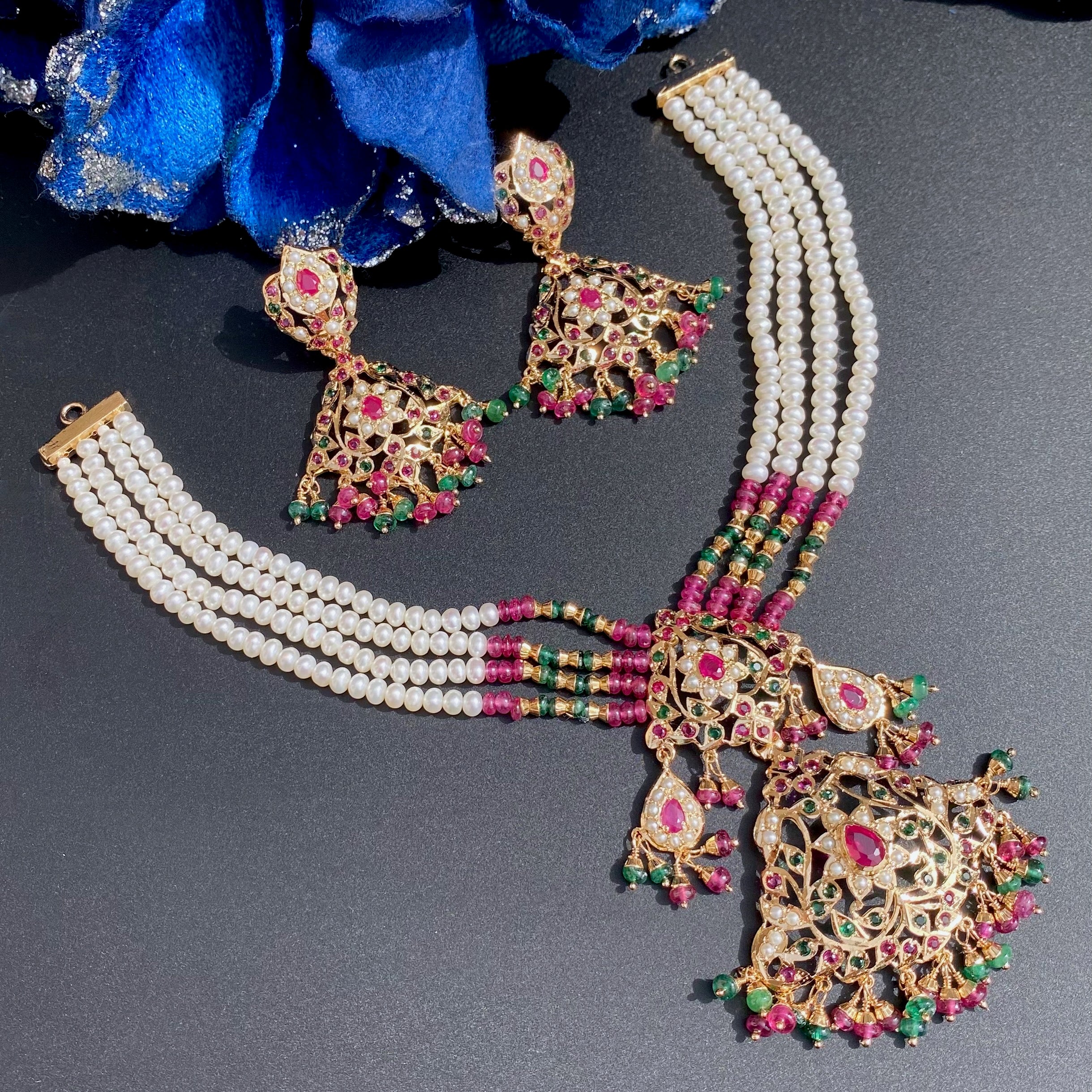 Fine Jadau Choker Set | Gold Plated on Silver | Custom Made Indian Jewelry Online