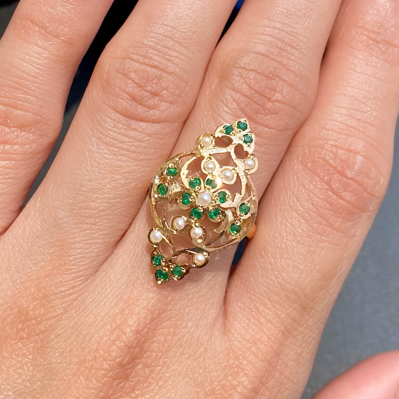 Fine Jadau Ring | Emerald Green Colors | Gold Plated on Silver