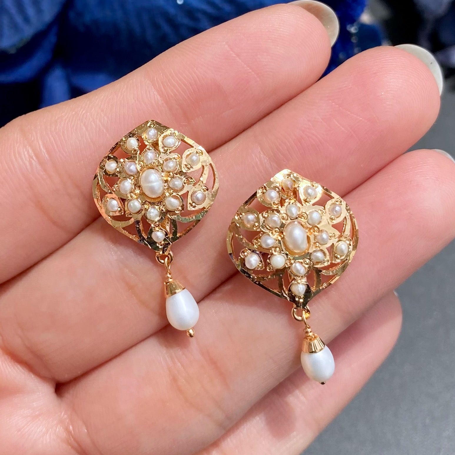Cute Pearl Stud Earrings | Gold Plated Indian Jadau Jewelry on Silver ER 789