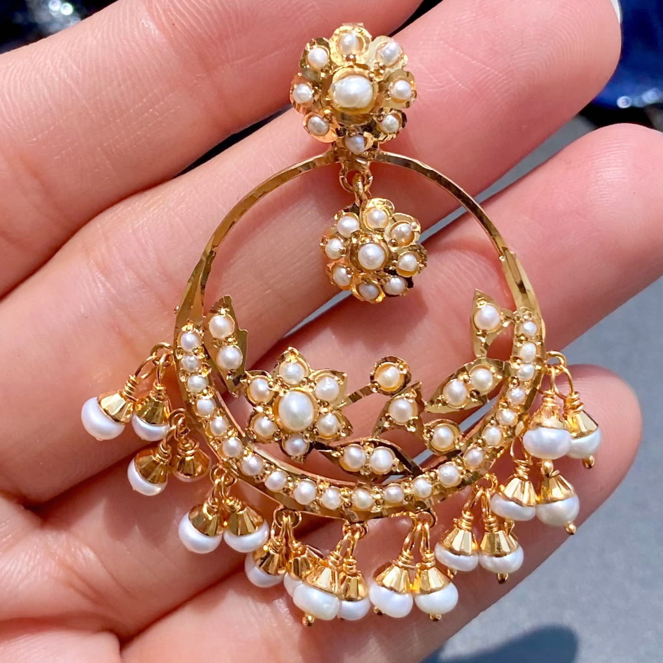 Dainty Chandbali Earrings | Gold Plated on Silver | Original Pearls Jewelry