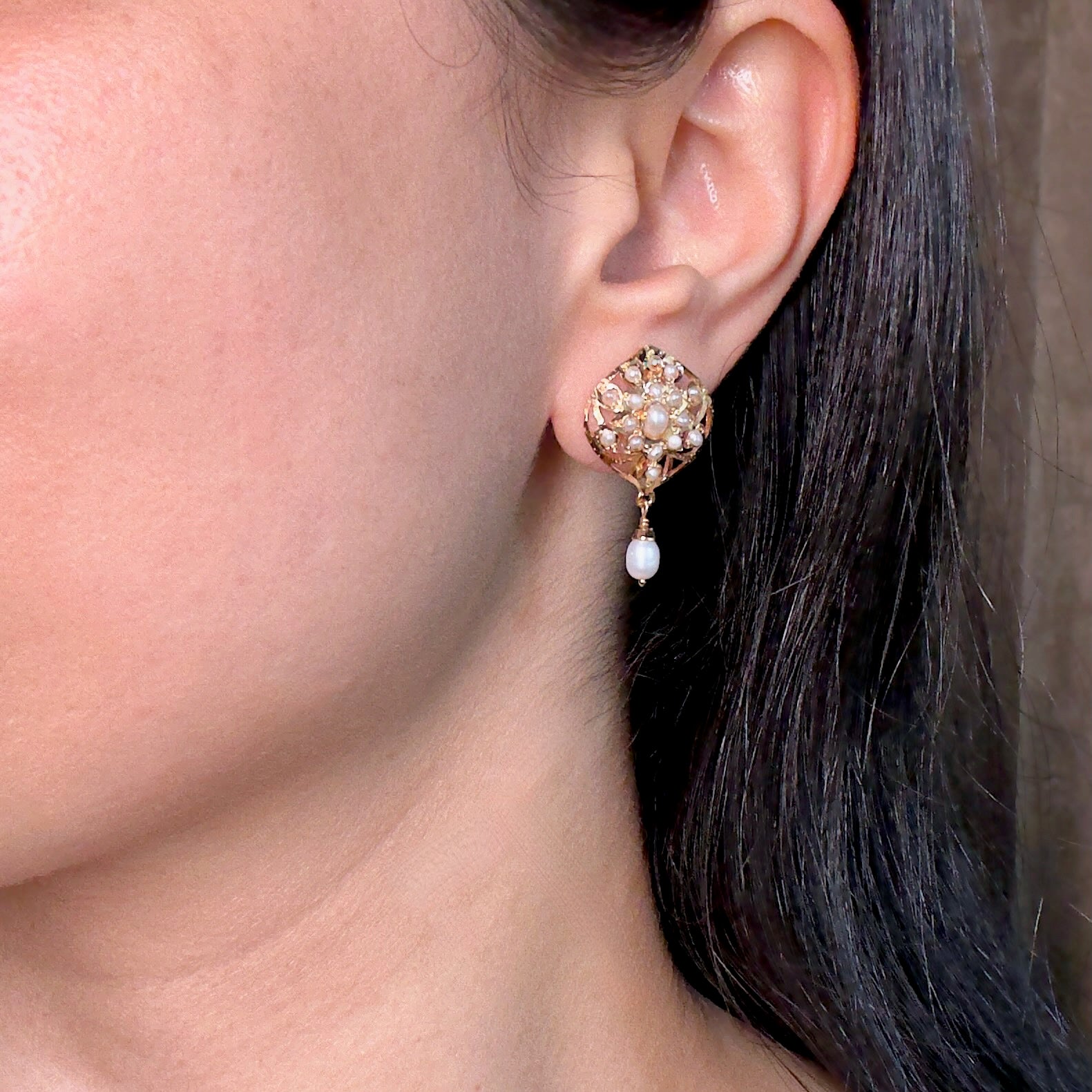Cute Pearl Stud Earrings | Gold Plated Indian Jadau Jewelry on Silver ER 789