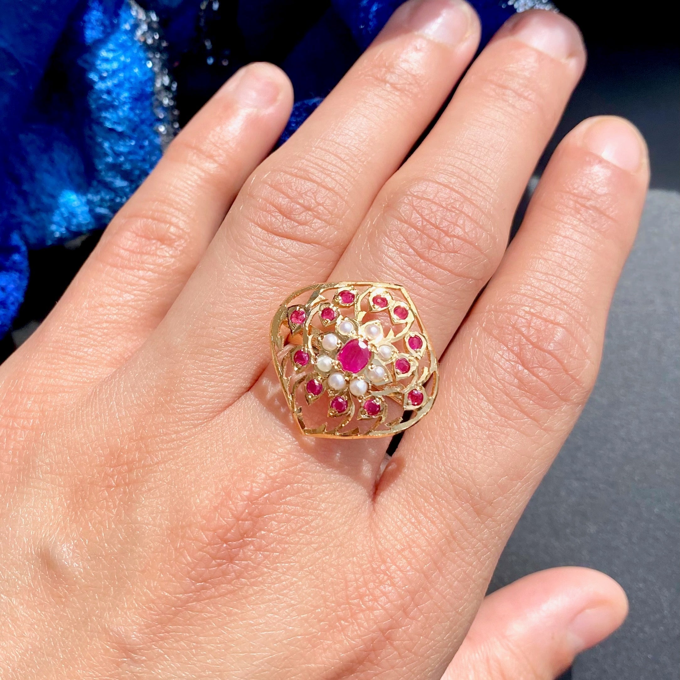 Intricately Handmade Jadau Ring For Women | Gold Plated on Silver LR 077