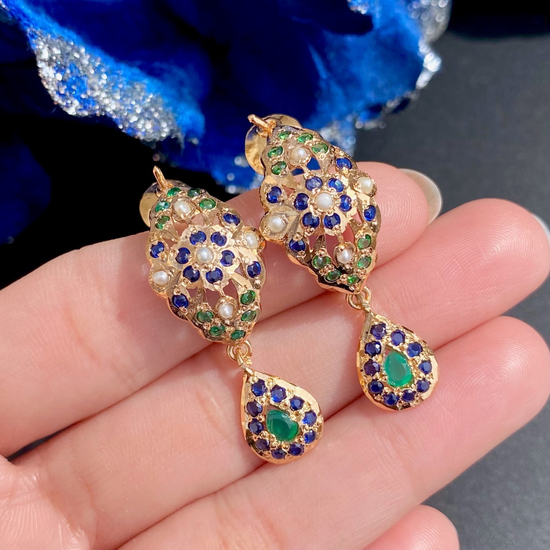 Cute Jadau Earrings For Girls Gold Plated on Silver Dainty Design ER 571