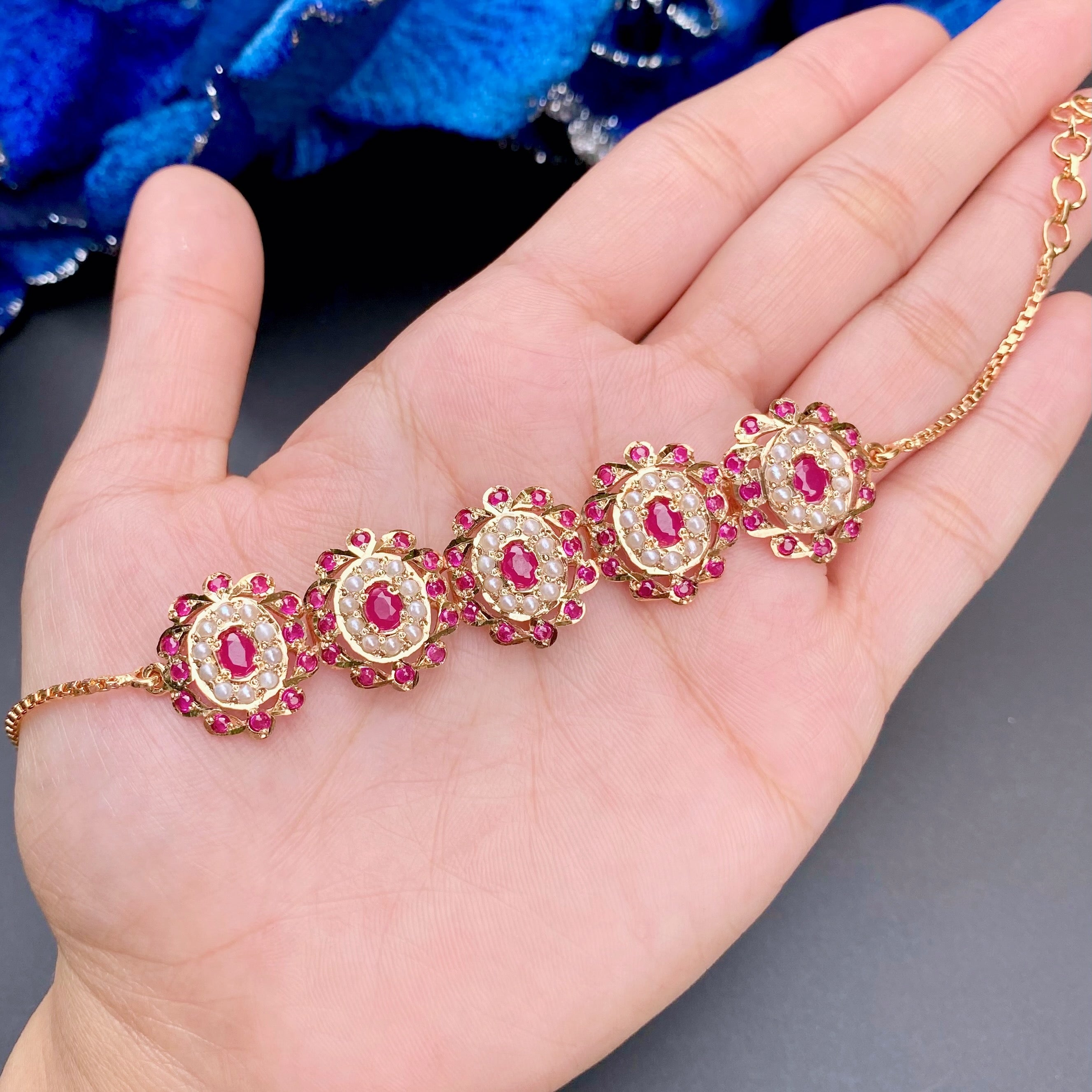 Delicate Ruby Bracelet | Gold Plated Jadau Jewelry