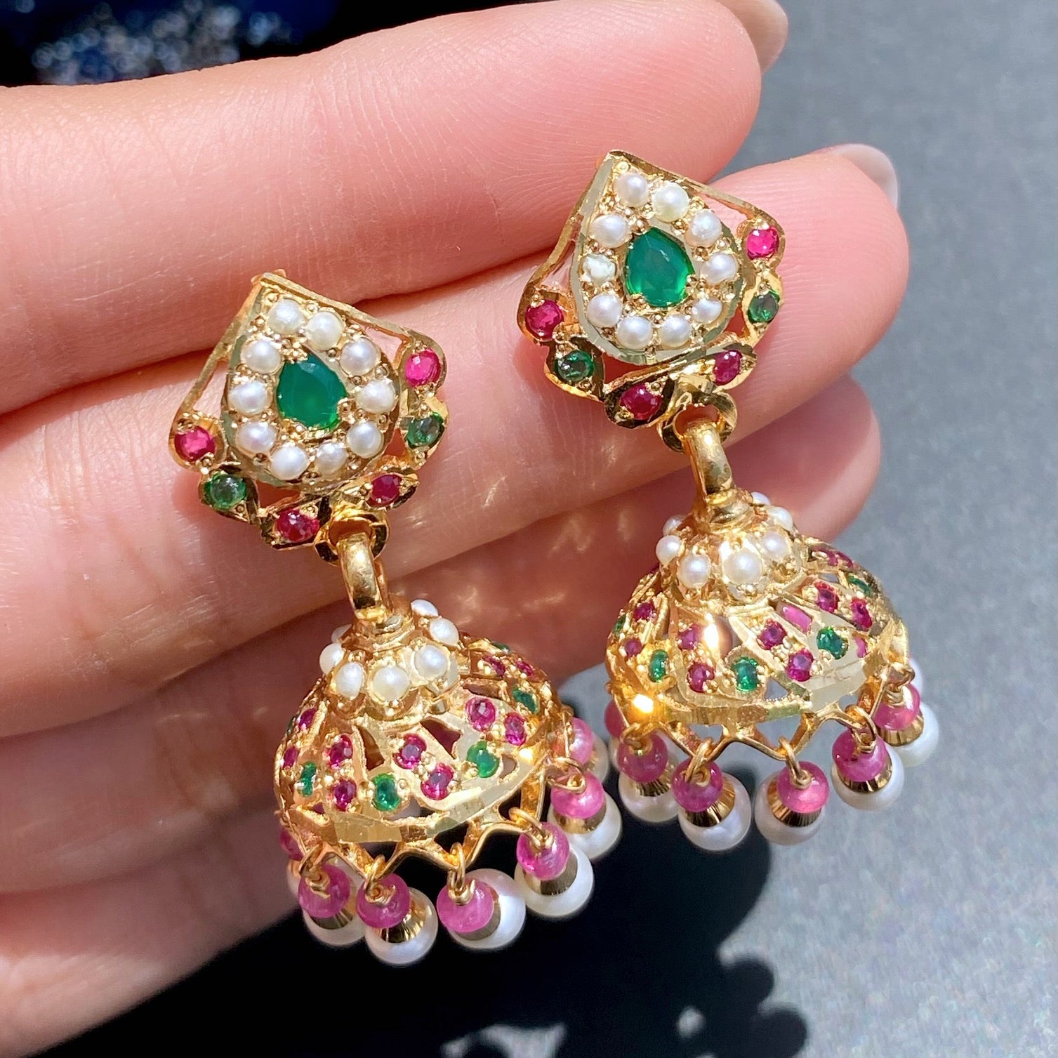Small Light Weight Jhumka Earrings | Fine Gold Plated Earrings on Silver Base ER 792