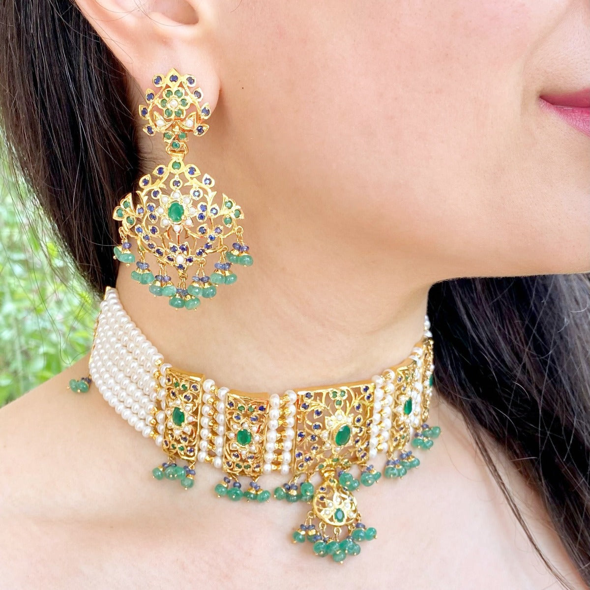emerald choker necklace set