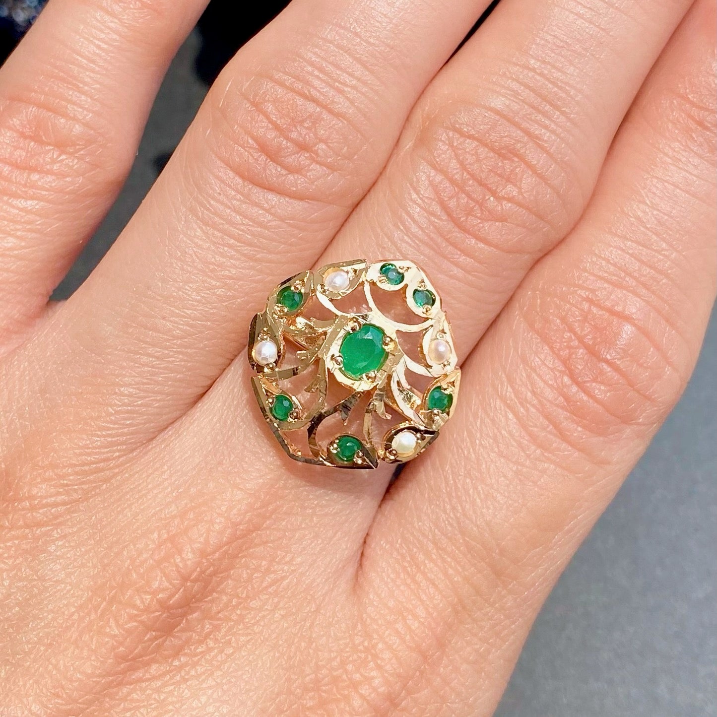 Delicate Jadau Ring | Emerald Green Color | Gold Plated on Silver
