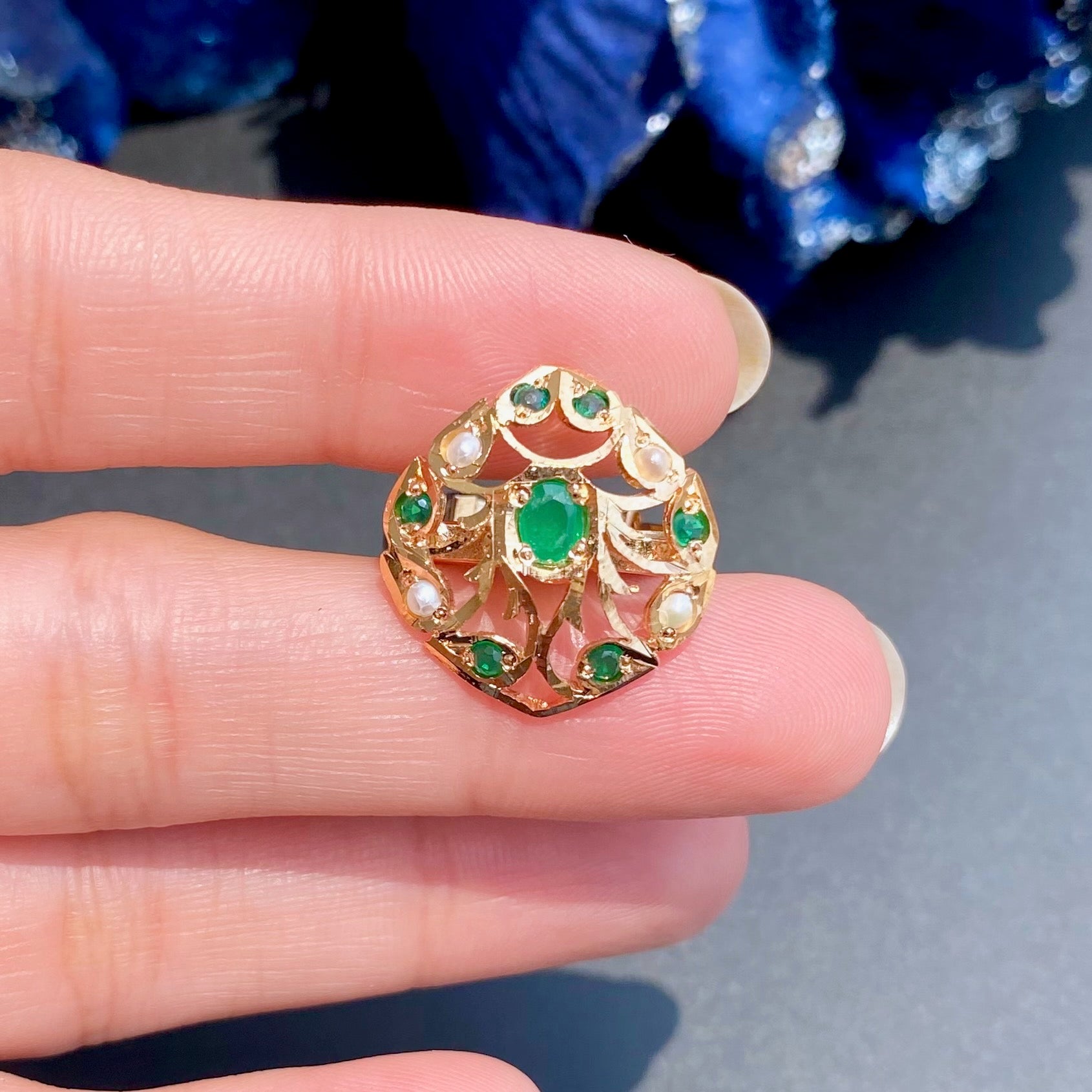 Delicate Jadau Ring | Emerald Green Color | Gold Plated on Silver