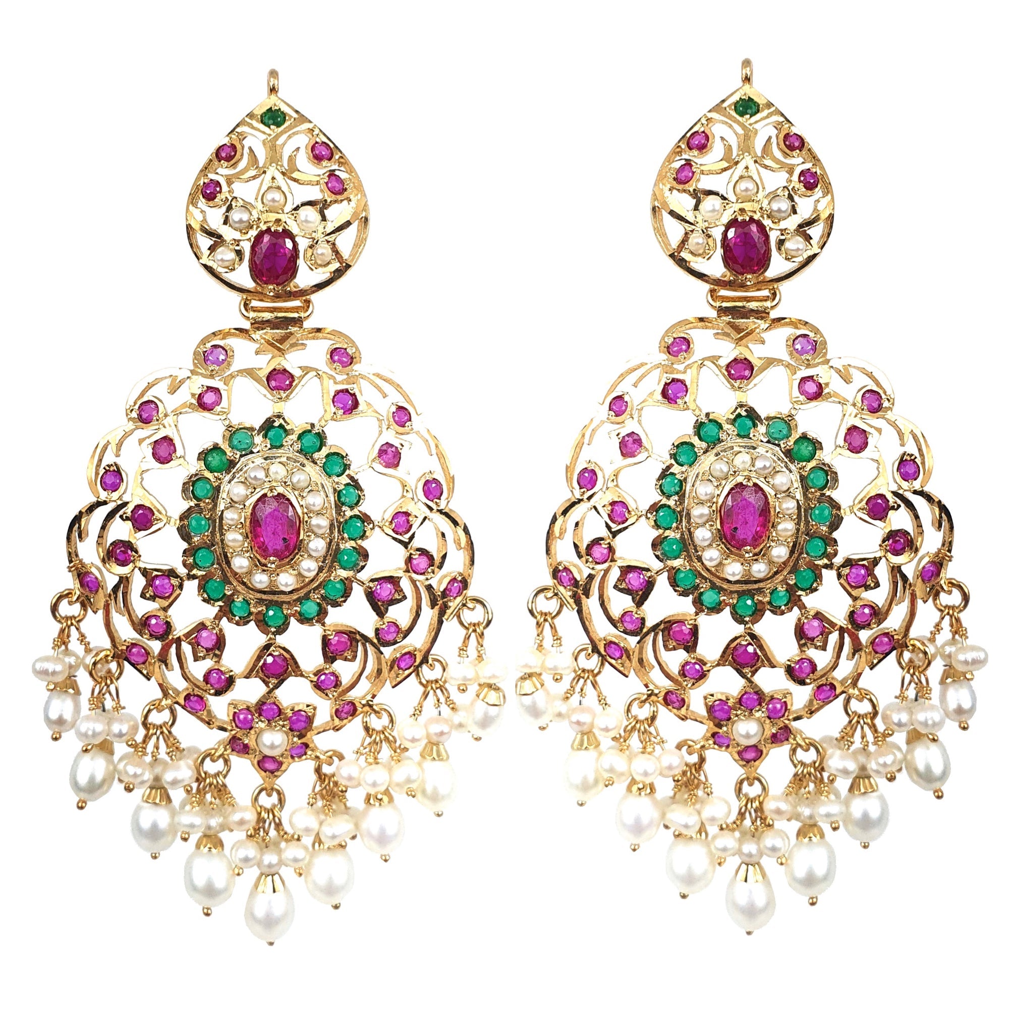 Gold Plated Hyderabadi Jadau Earrings in Silver ER 026