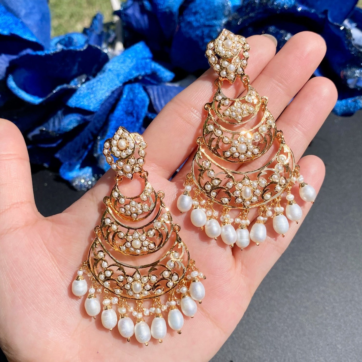 silver plated pearl danglers