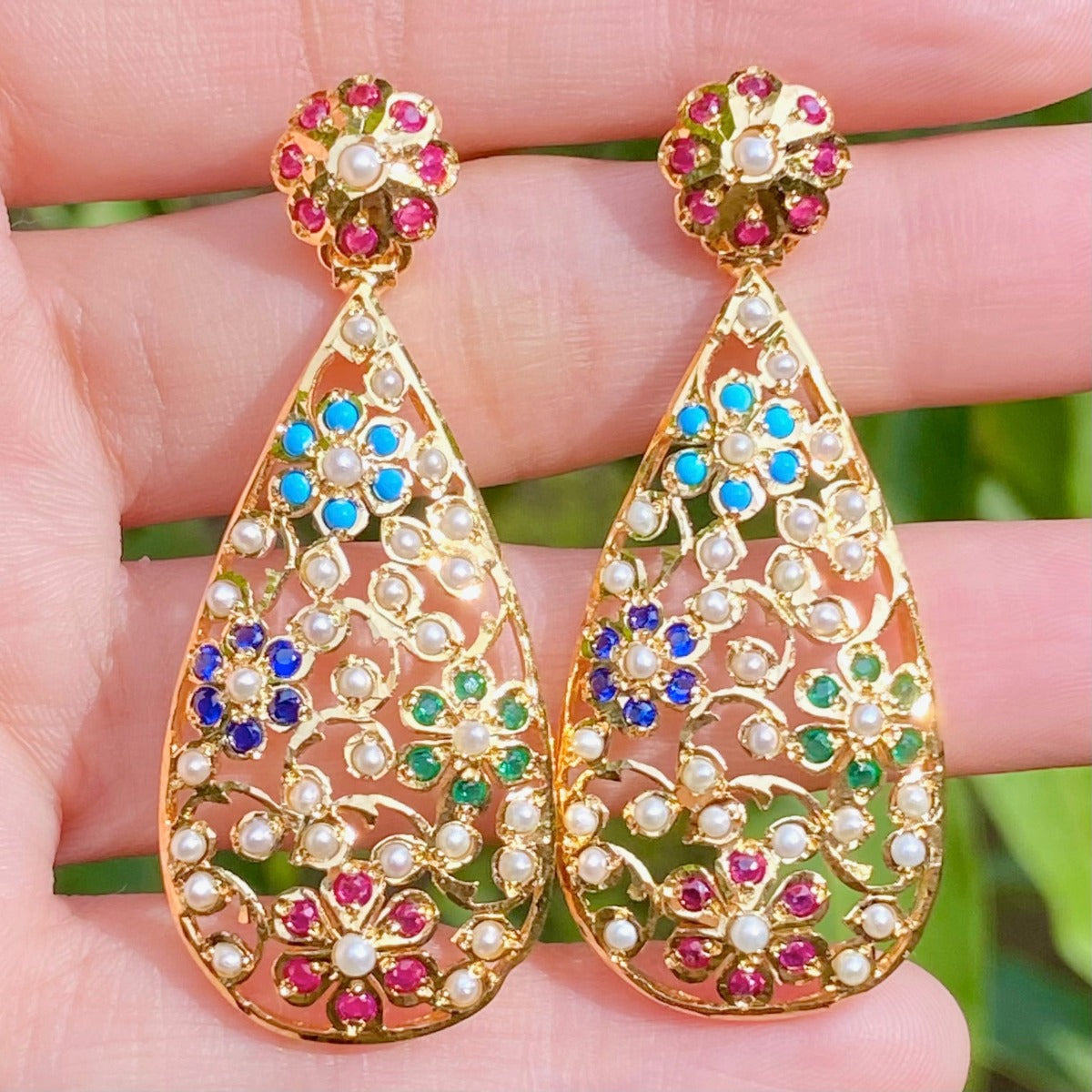 gold plated navratna earrings