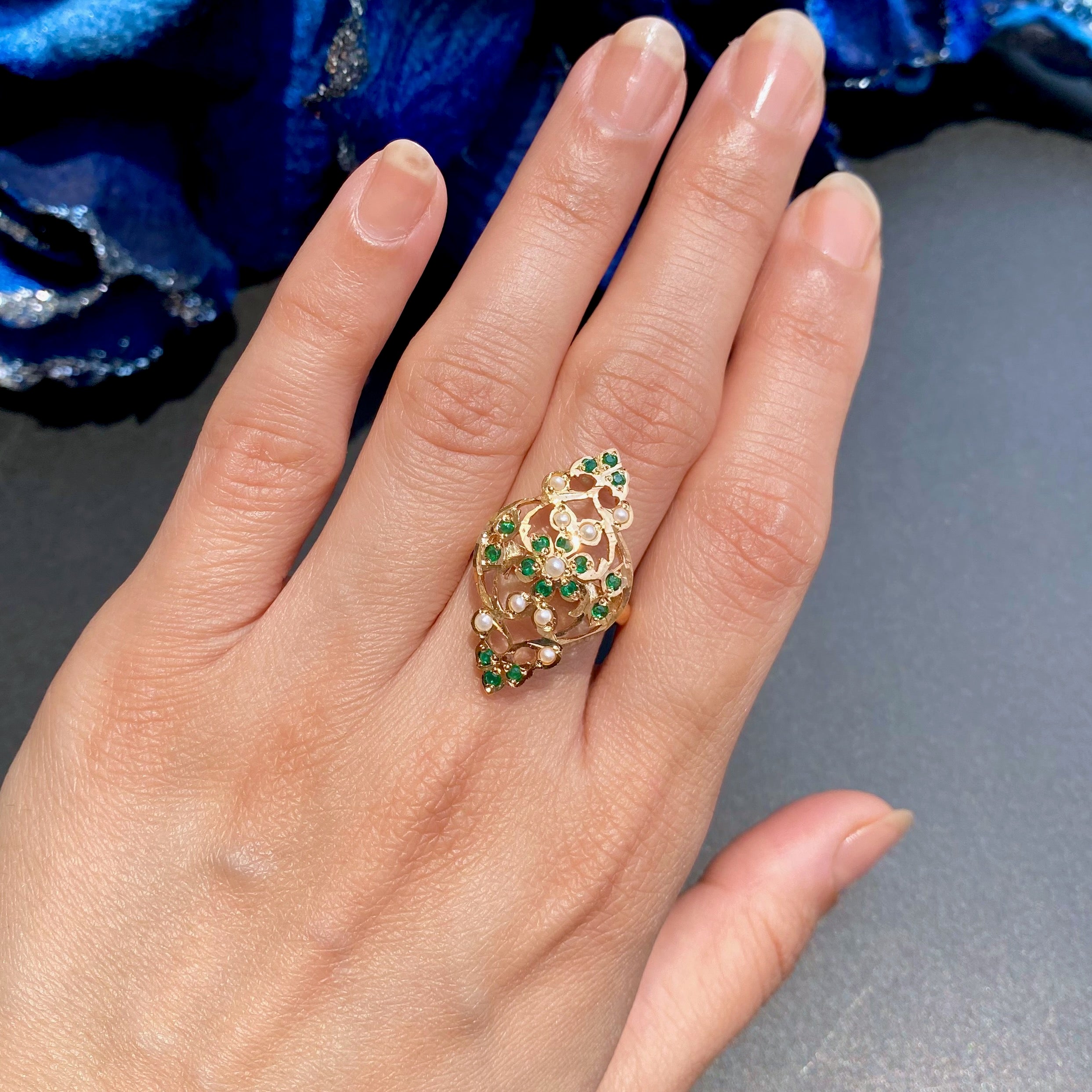 Fine Jadau Ring | Emerald Green Colors | Gold Plated on Silver