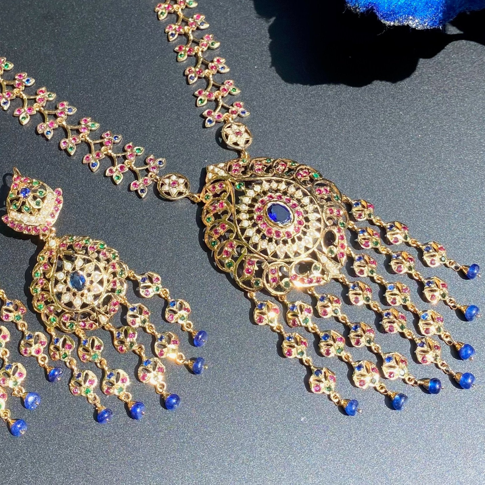 Arabian Necklace Set | Jadau Jewelry on Silver NS 347
