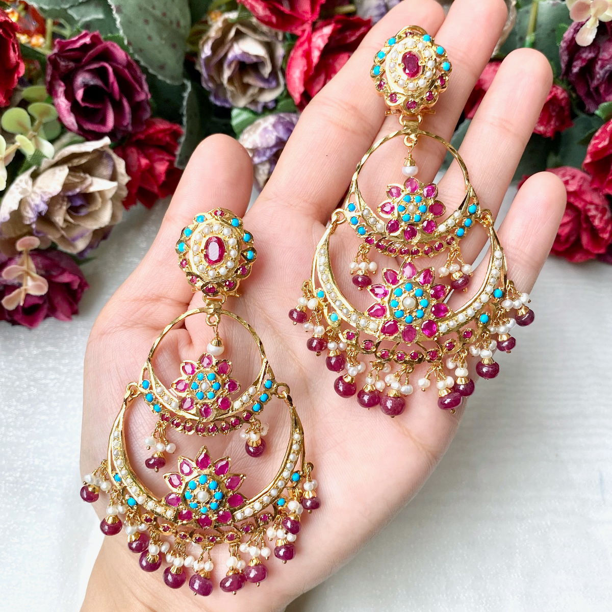 Gold Plated Jadau Chandbali | Long & Large Size | 925 Sterling Silver