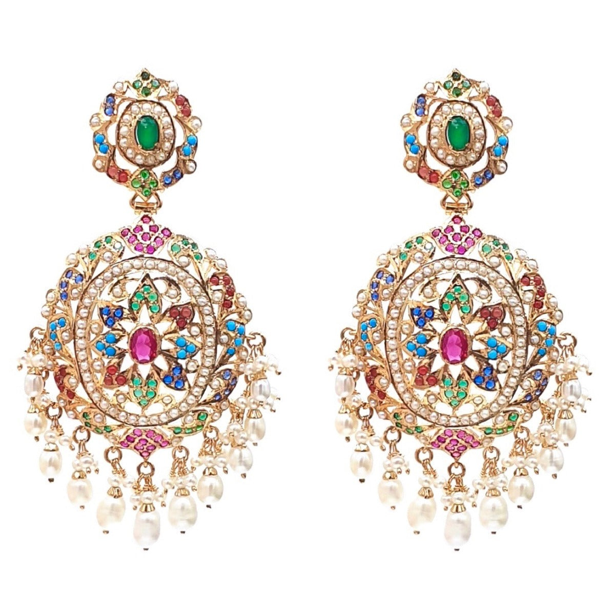 Navrattan Jadau Earrings in Gold Plated Silver ER 032
