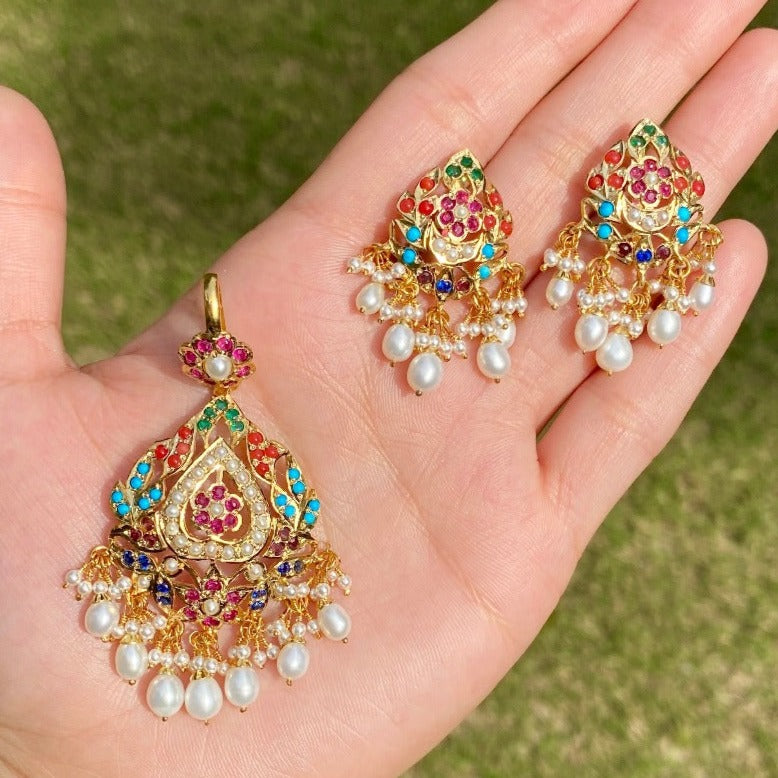 punjabi navratan jadau earrings