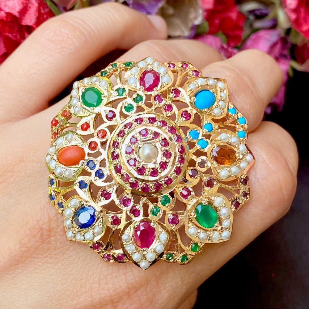 navratna 
silver gold plated cocktail ring