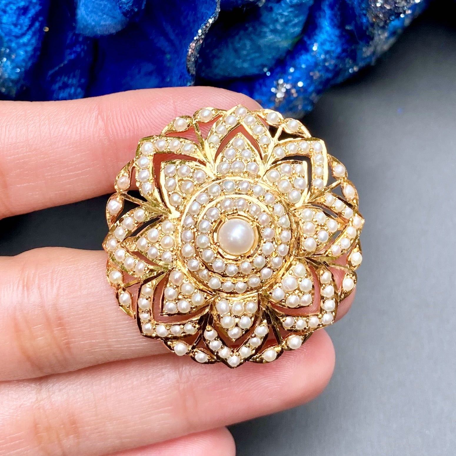 gold plated pearl ring on silver