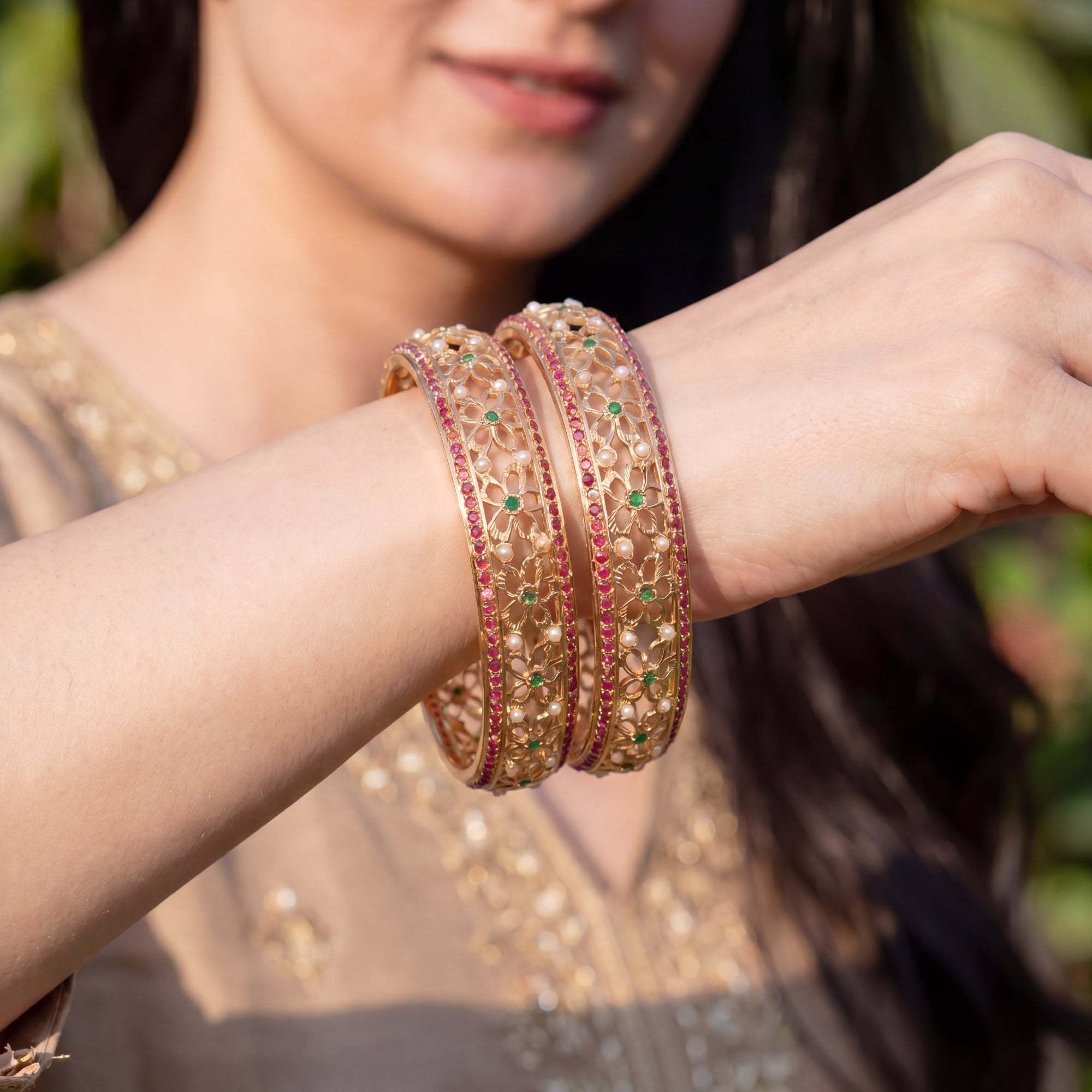 Gold Plated Women's Bangles | Contemporary Jadau Design BG 103