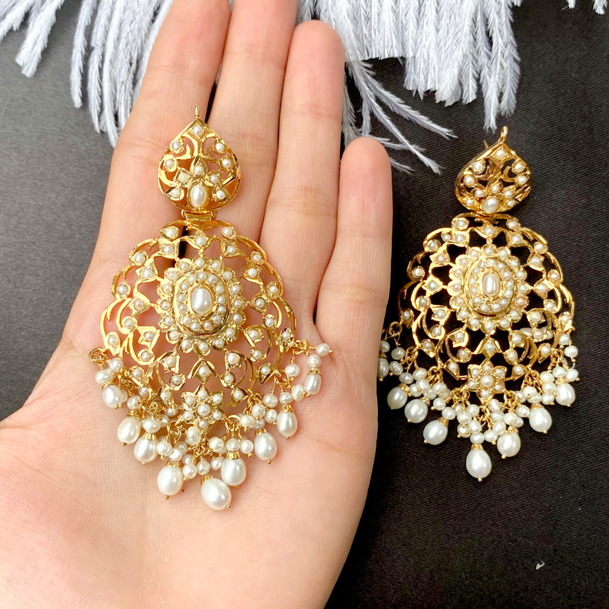 gold polished pearl earrings