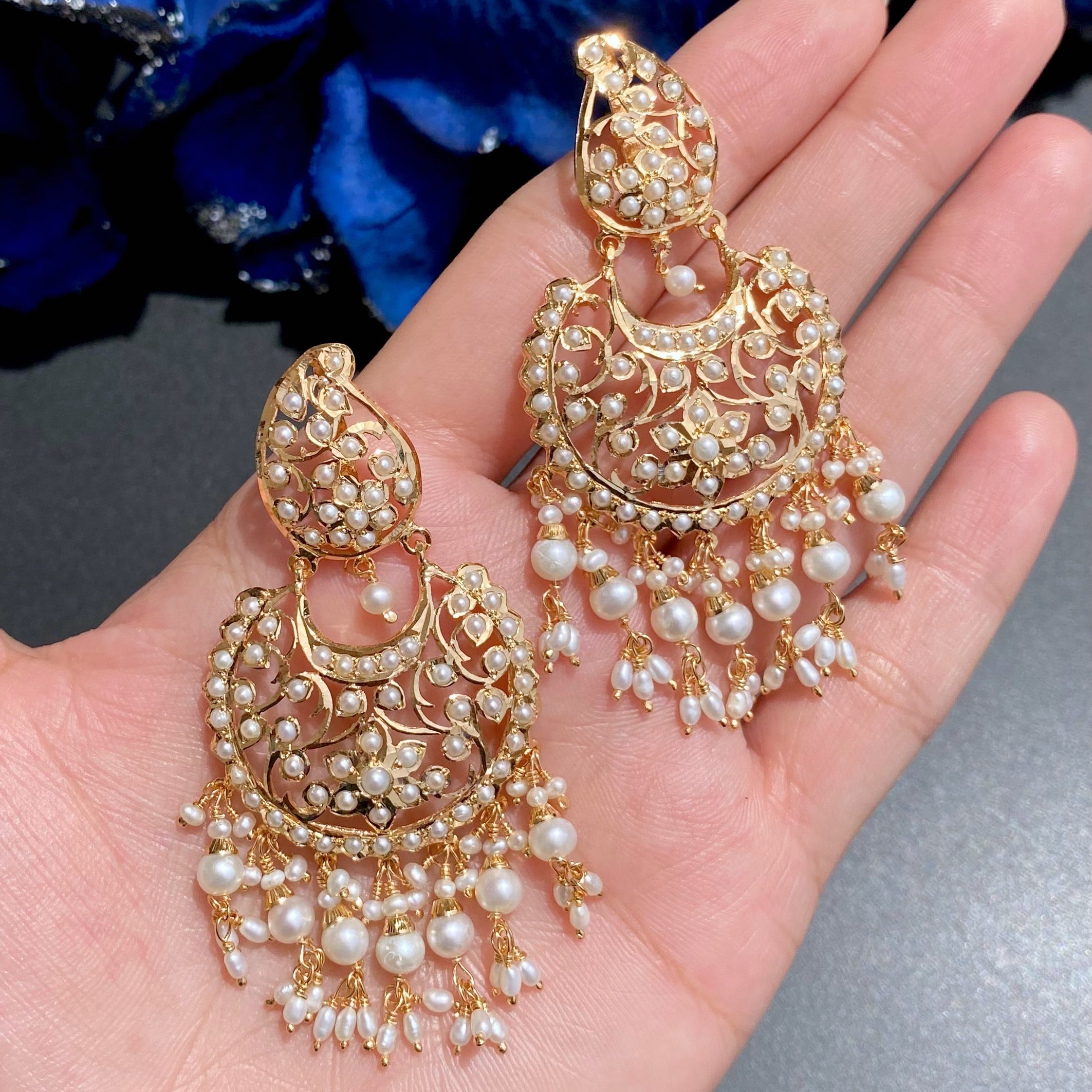 Elegant Jadau Chandbali | Real Freshater Pearls | Antique Design