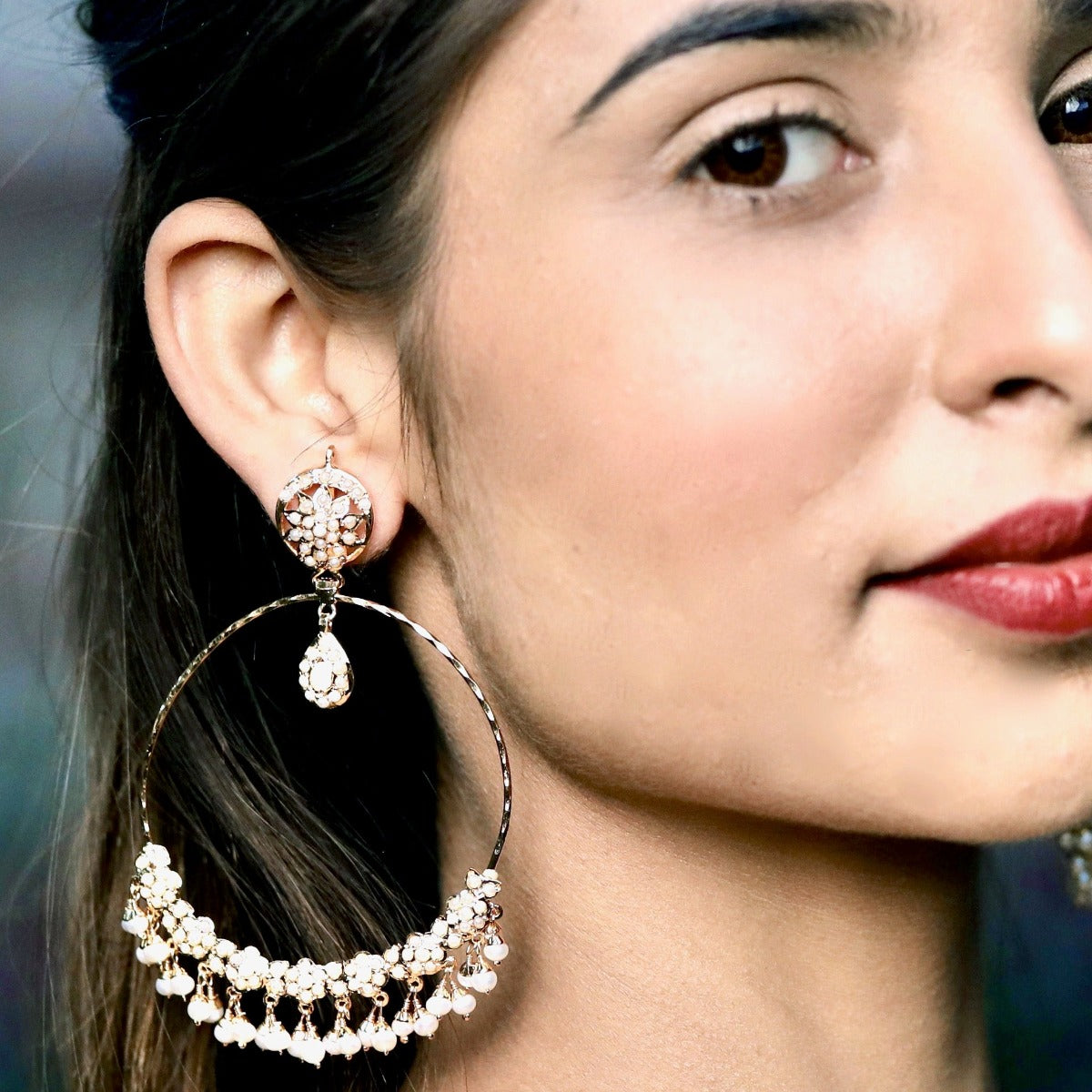 Large modern Chandbali Earrings | 925 Sterling Silver with Gold Plating