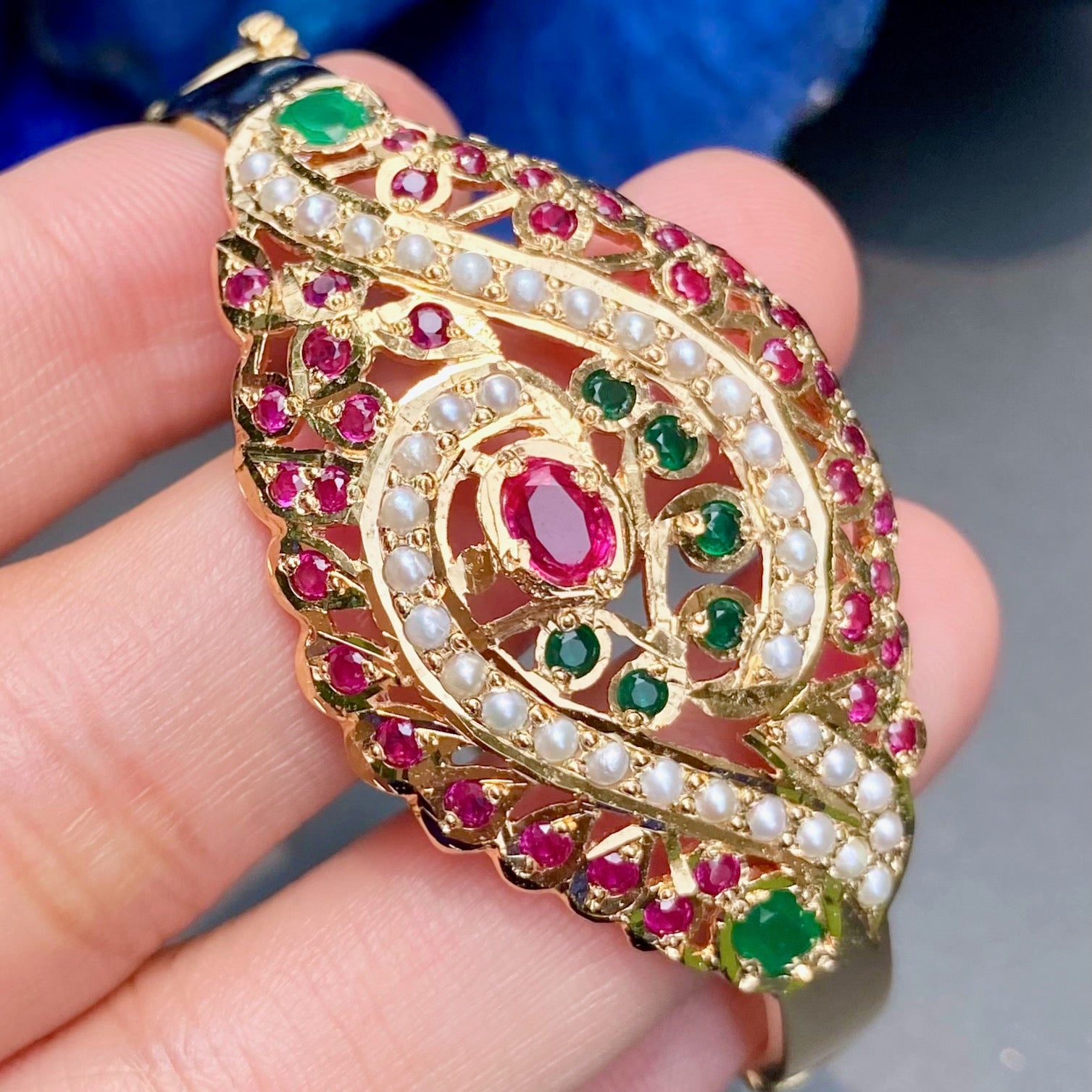 Ruby Emerald Bracelet on Silver | Traditional Indian Jadau Craft