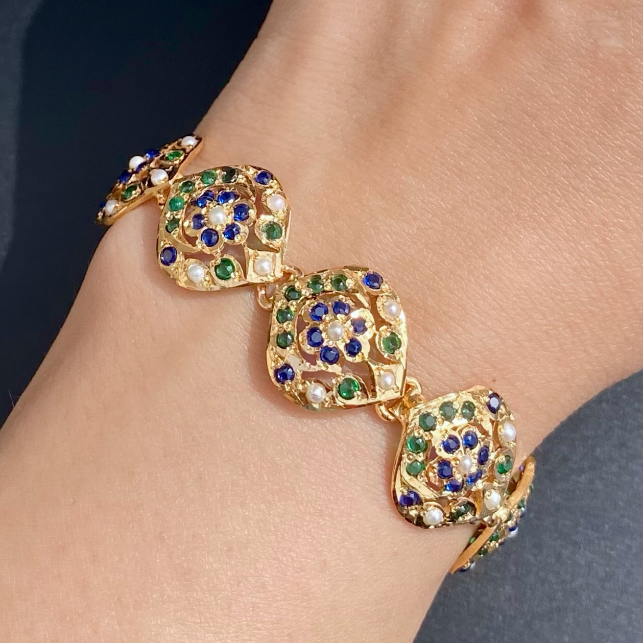 Jadau Bracelet For Girls | Stone Studded on 925 Silver | Gold Plated BG 119