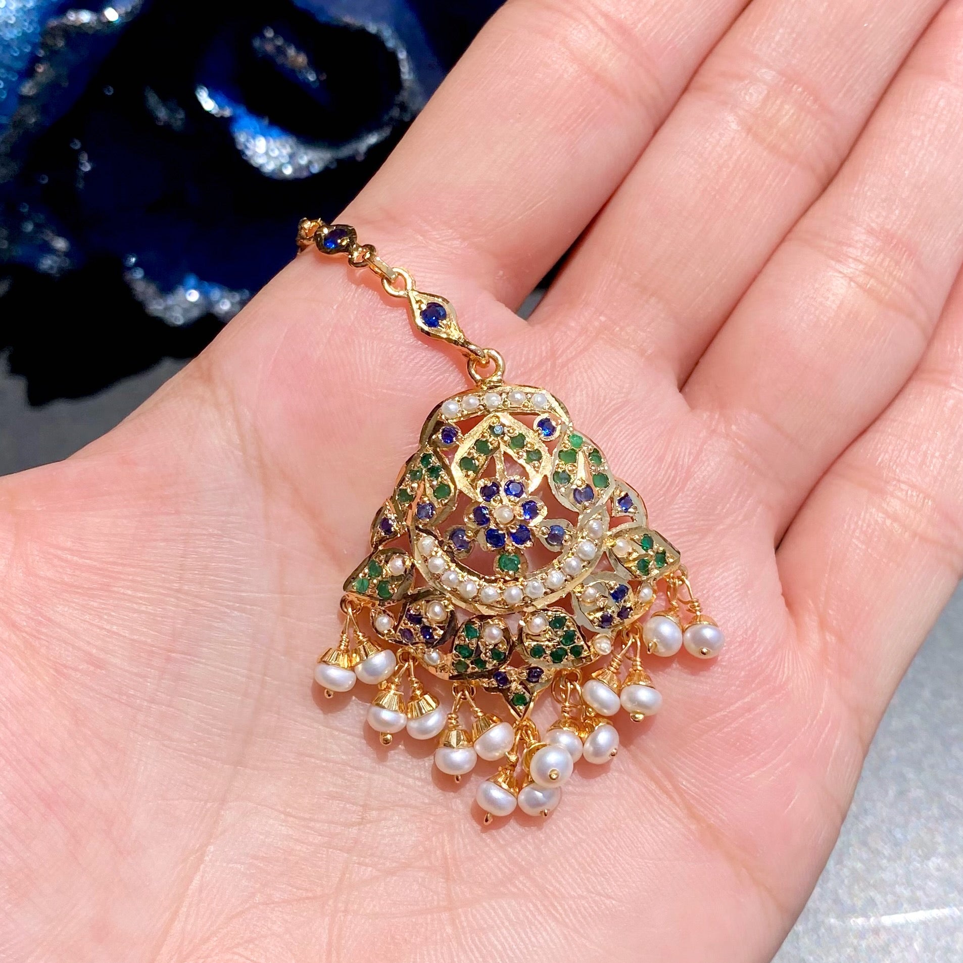 Medium Sized Jadau Maang Tikka | Gold Plated on Sterling Silver