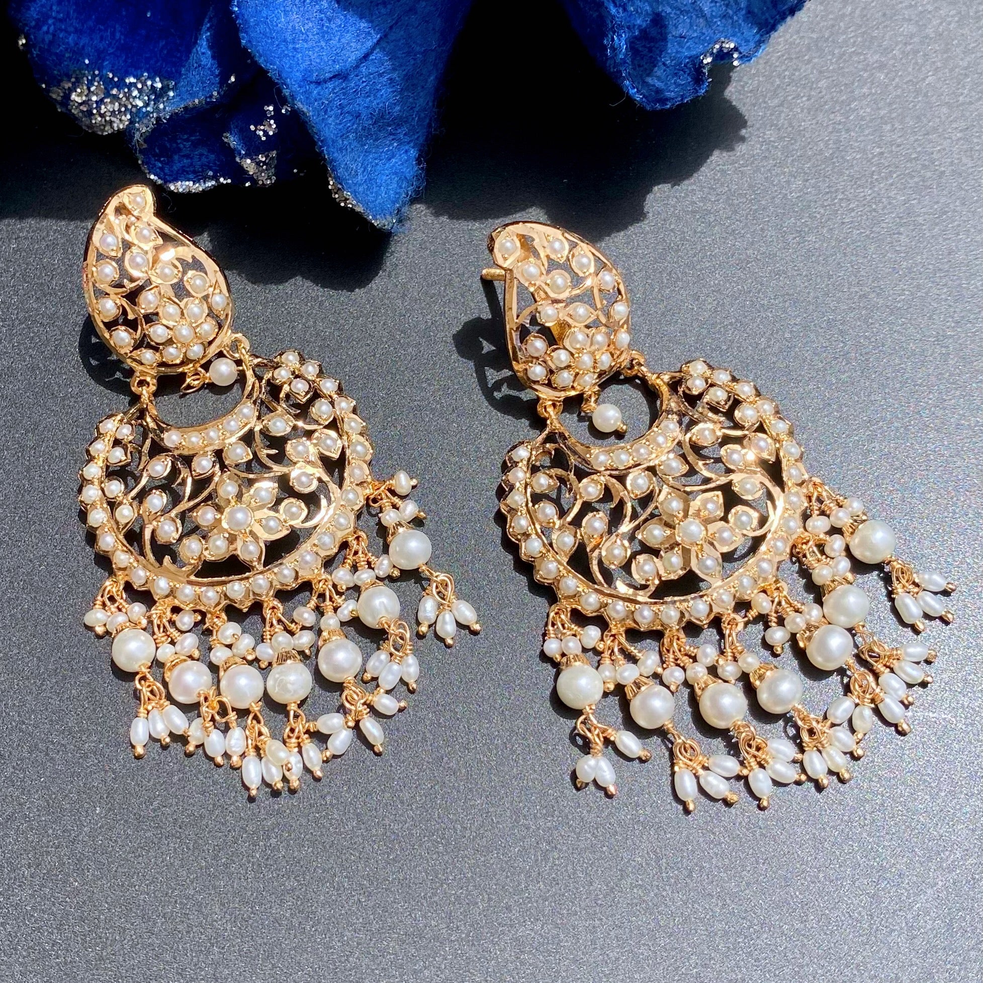 Elegant Jadau Chandbali | Real Freshater Pearls | Antique Design