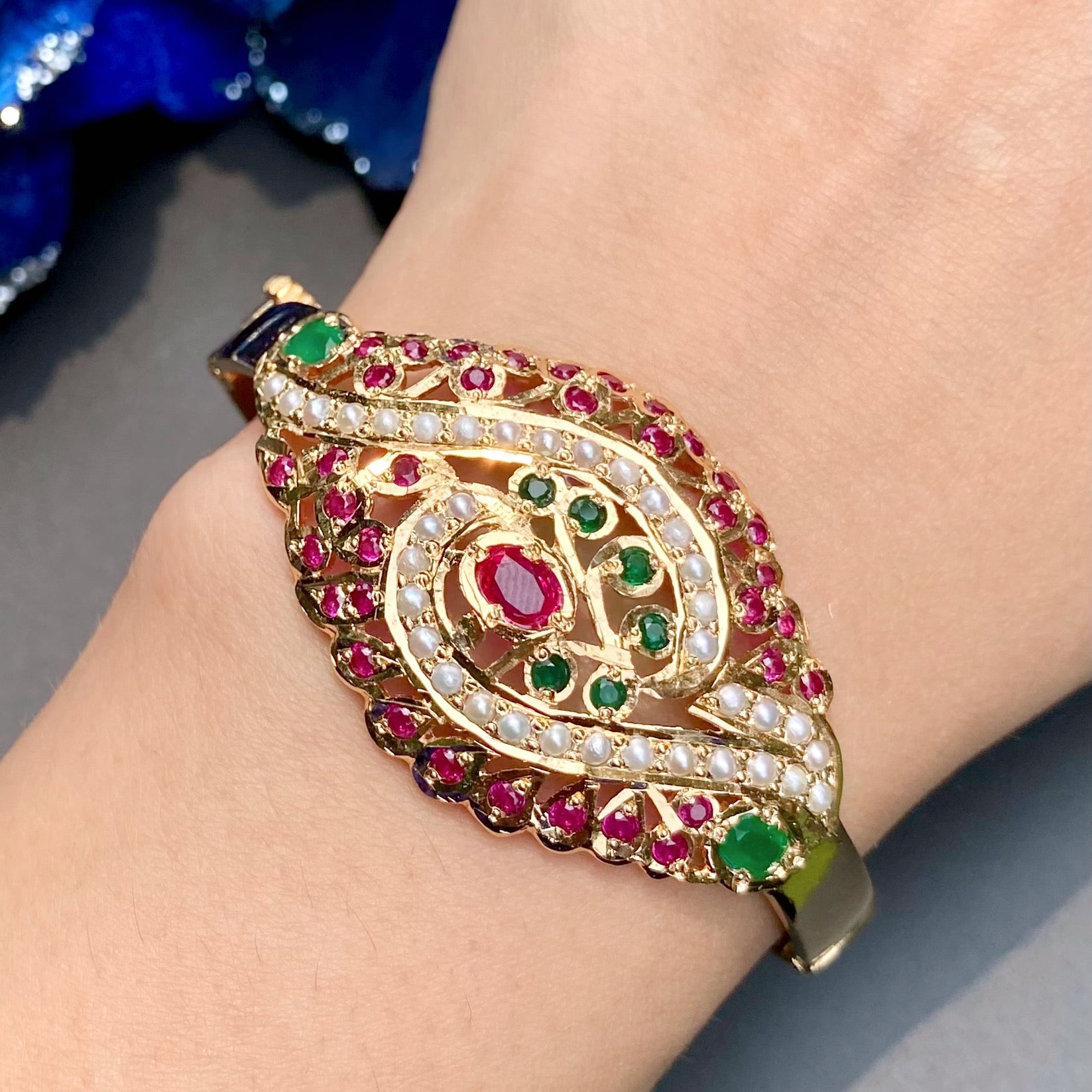 Ruby Emerald Bracelet on Silver | Traditional Indian Jadau Craft