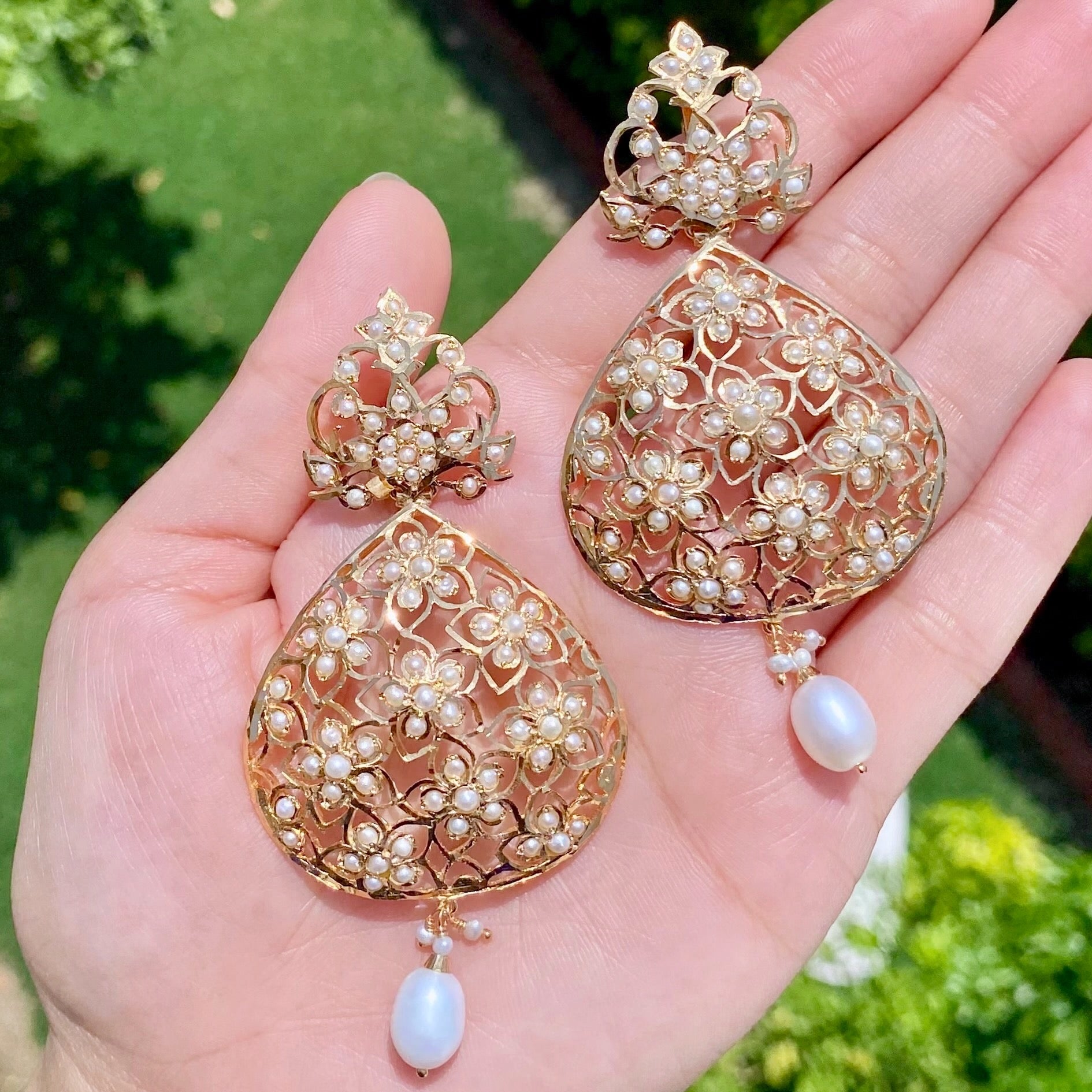 Indo Western Design Earrings | Freshwater Pearls | Gold Plated on Silver ER 559