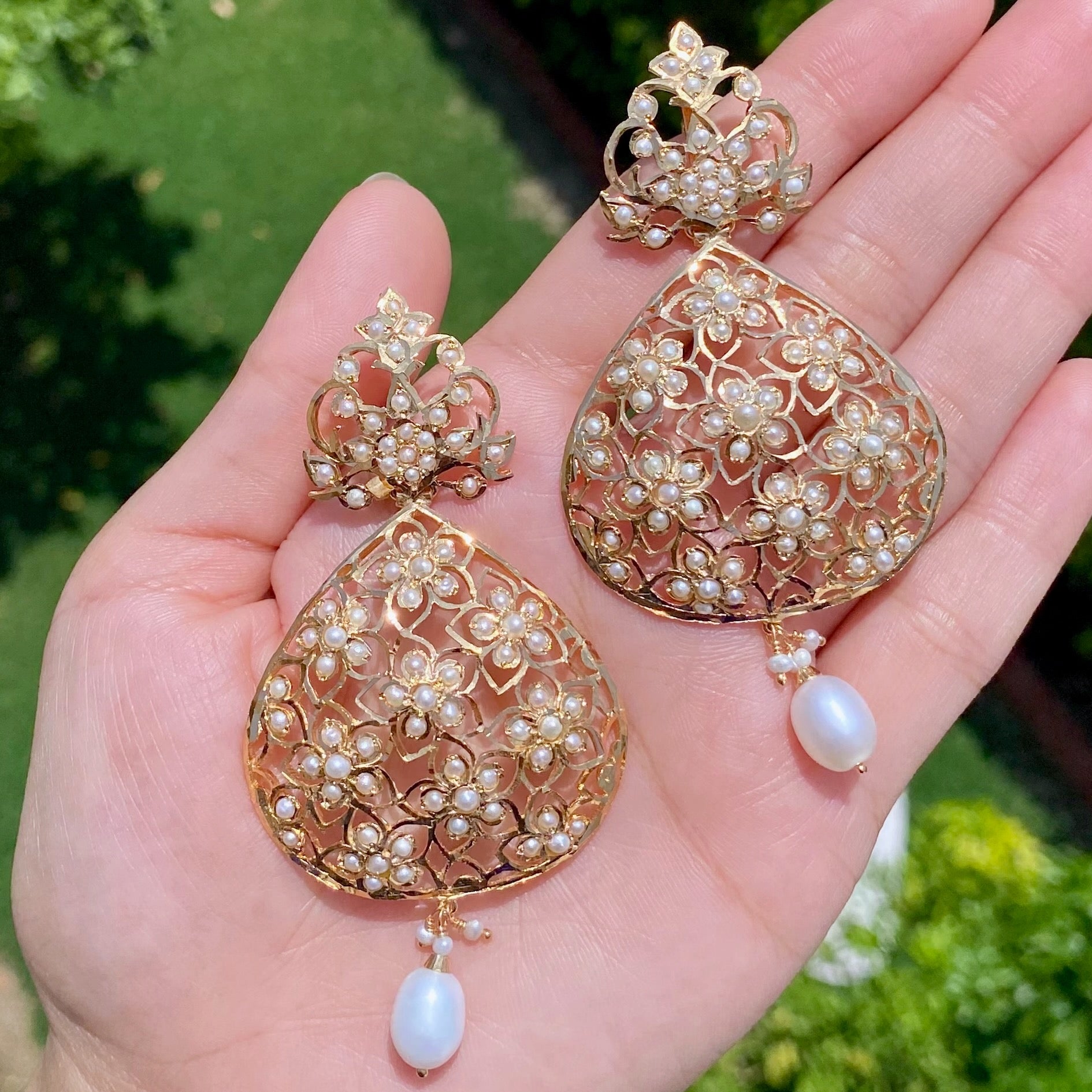 Indo Western Design Earrings | Freshwater Pearls | Gold Plated on Silver