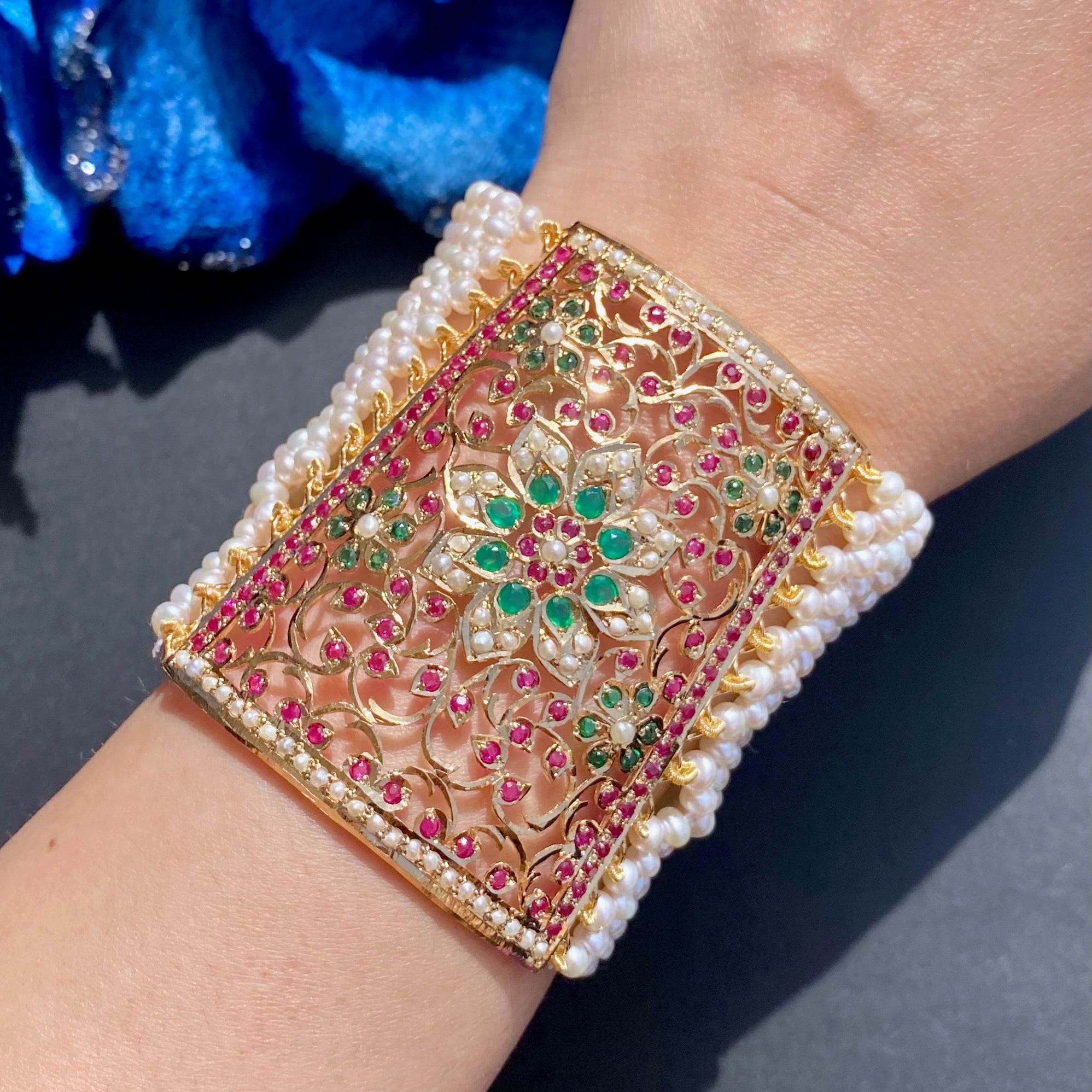 Traditional Punjabi Jadau Bracelet | Sterling Silver with Gold Plating