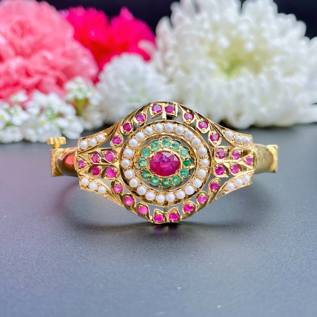 22k Gold Bracelet For Ladies Studded With Precious Stones GBNG 003