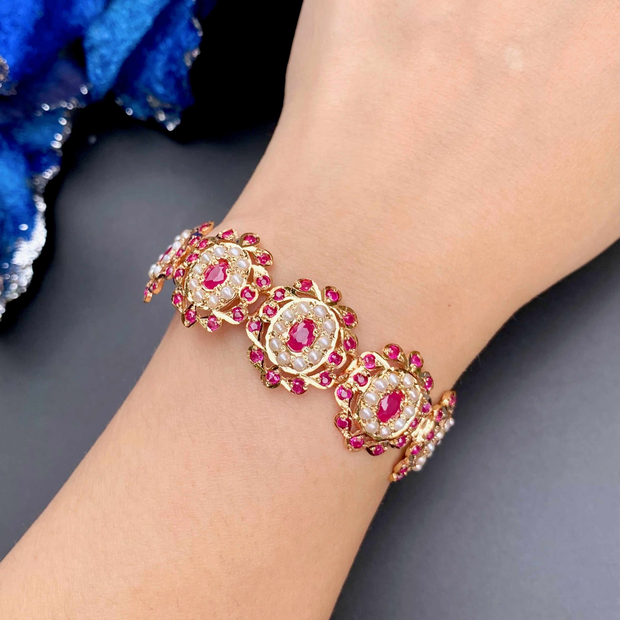 Delicate Ruby Bracelet | Gold Plated Jadau Jewelry