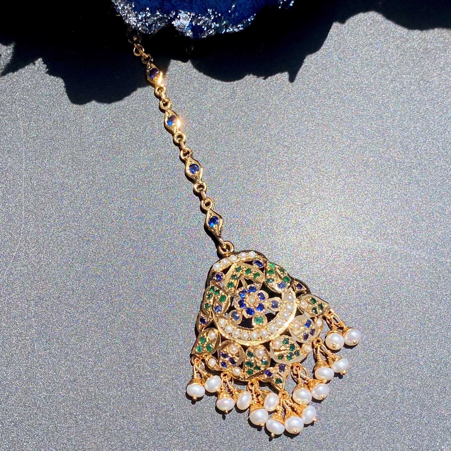Medium Sized Jadau Maang Tikka | Gold Plated on Sterling Silver
