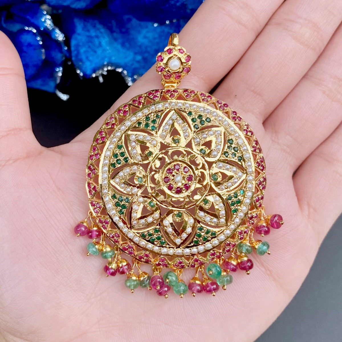 Multicoloured Jadau Pendant Set | Buy Premium Indian Jewelry Sets Online PS 109