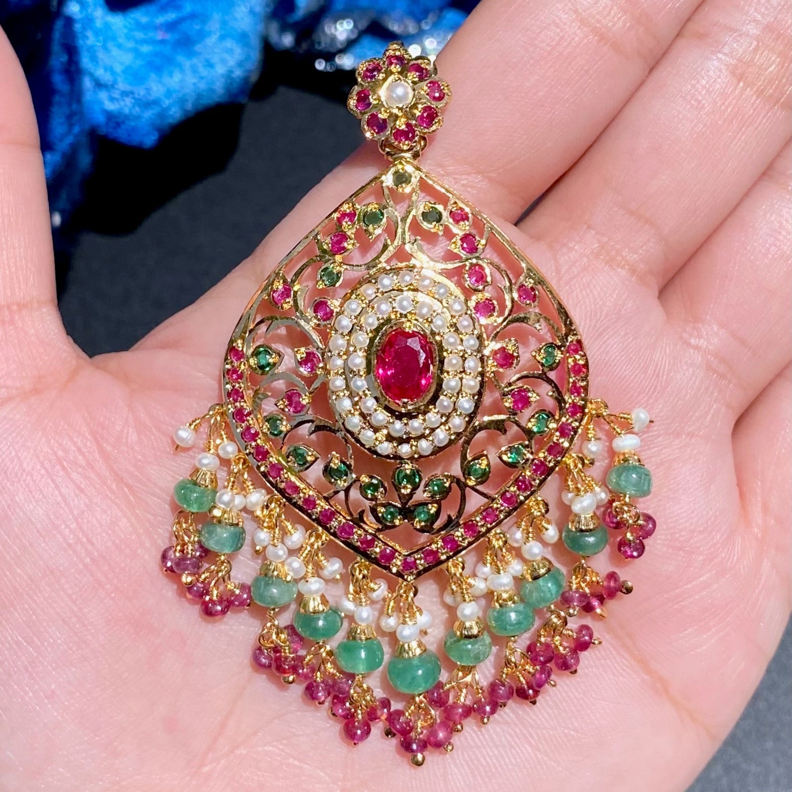 jadau pendant earrings set gold plated