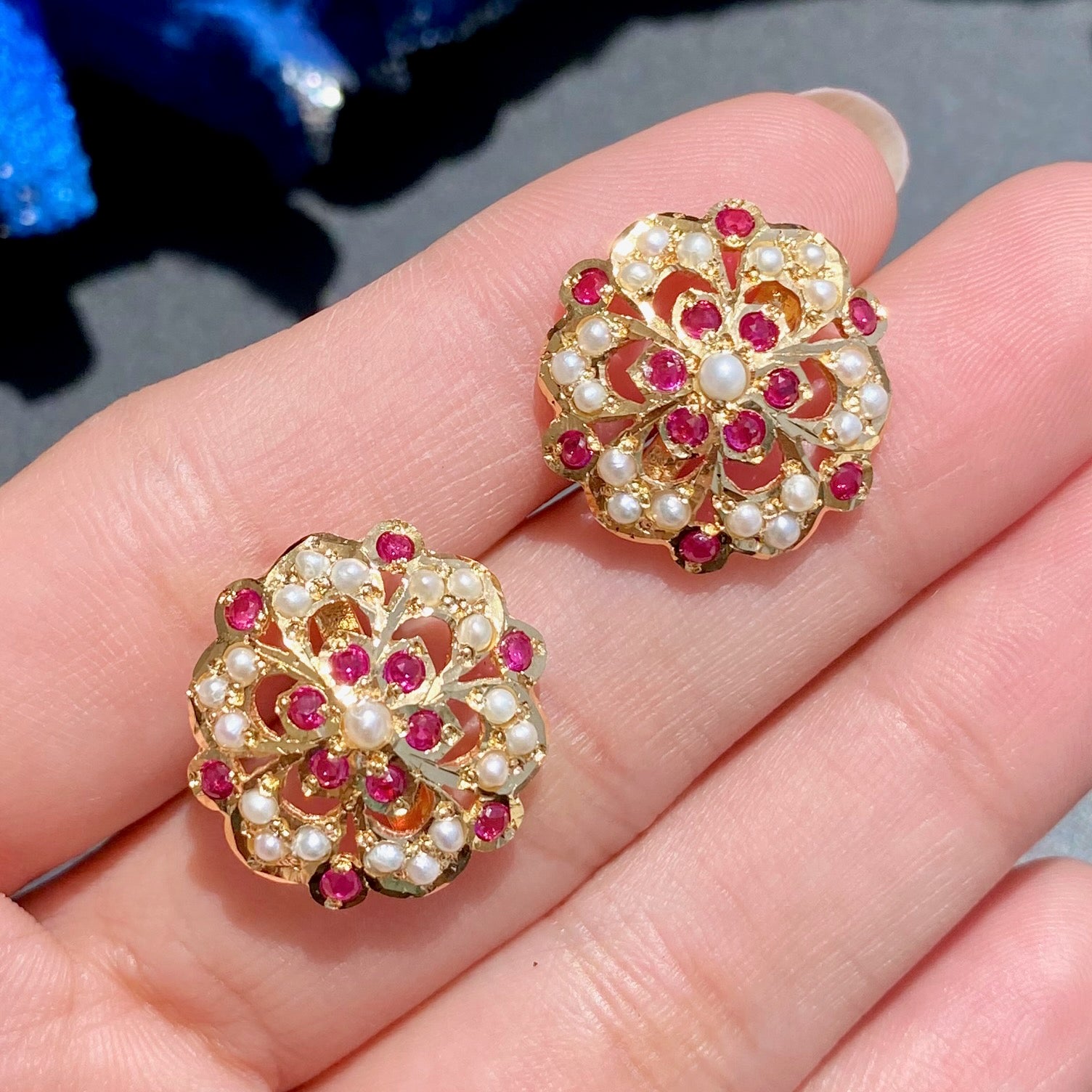 Intricate Jadau Tops | Ruby Pearl Combination | Premium Handmade Jewelry on Silver with Gold PlatingER 794