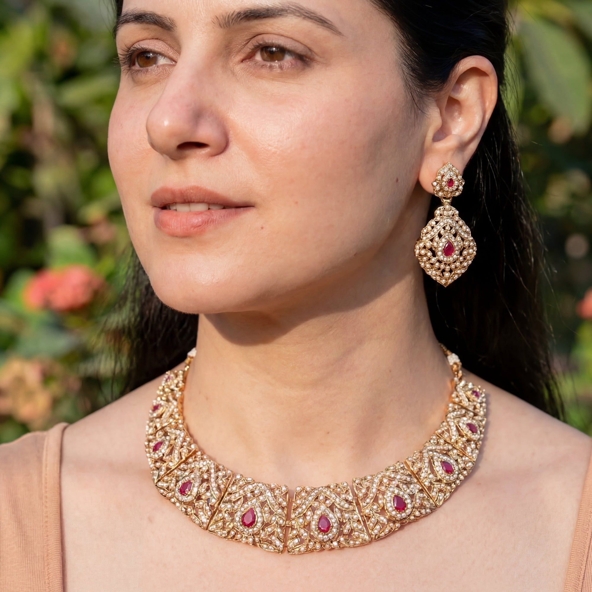 బంగారు పూతతో కూడిన నెక్లెస్ సెట్ | చేతితో తయారు చేసిన జడౌ జ్యువెలరీ NS 129