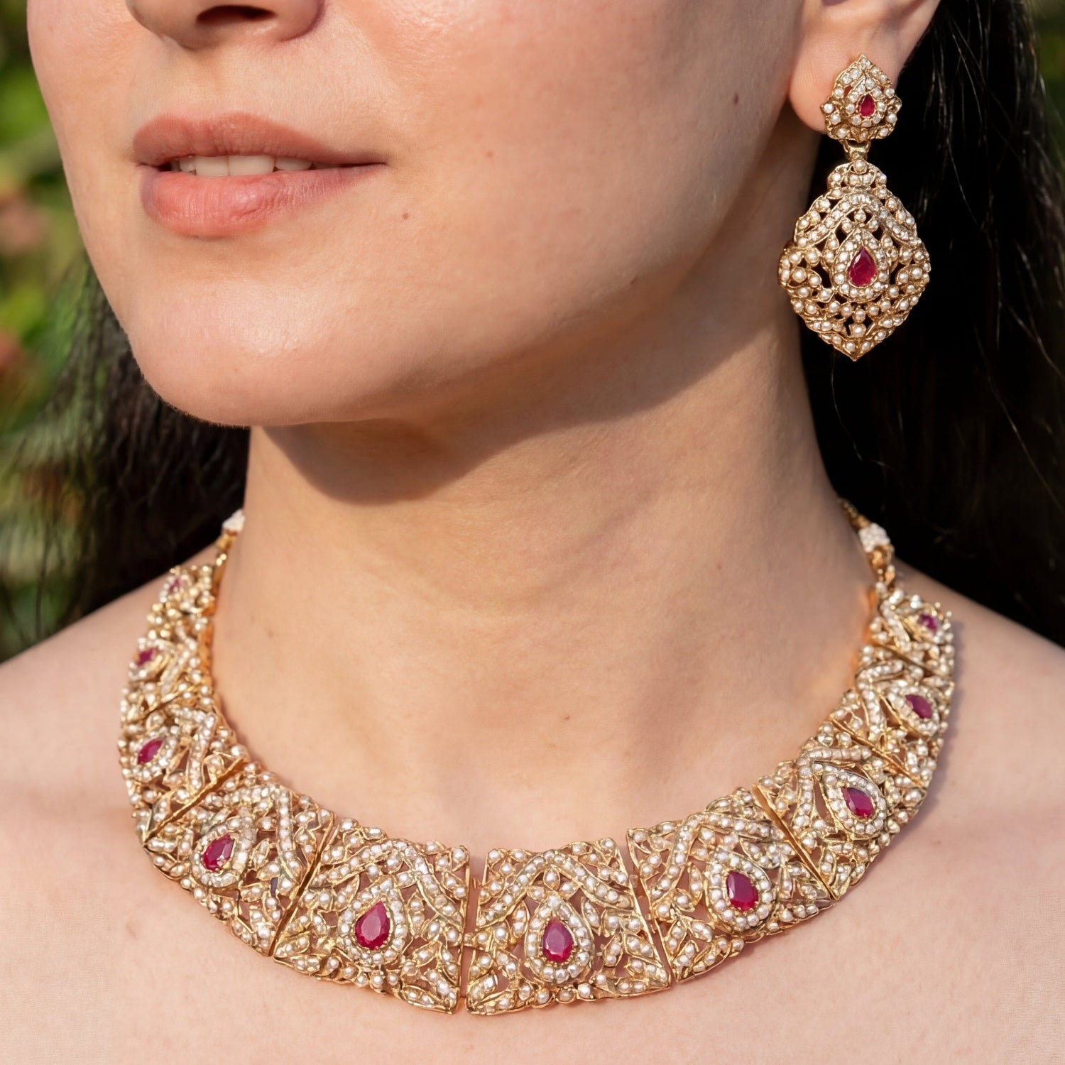 బంగారు పూతతో కూడిన నెక్లెస్ సెట్ | చేతితో తయారు చేసిన జడౌ జ్యువెలరీ NS 129