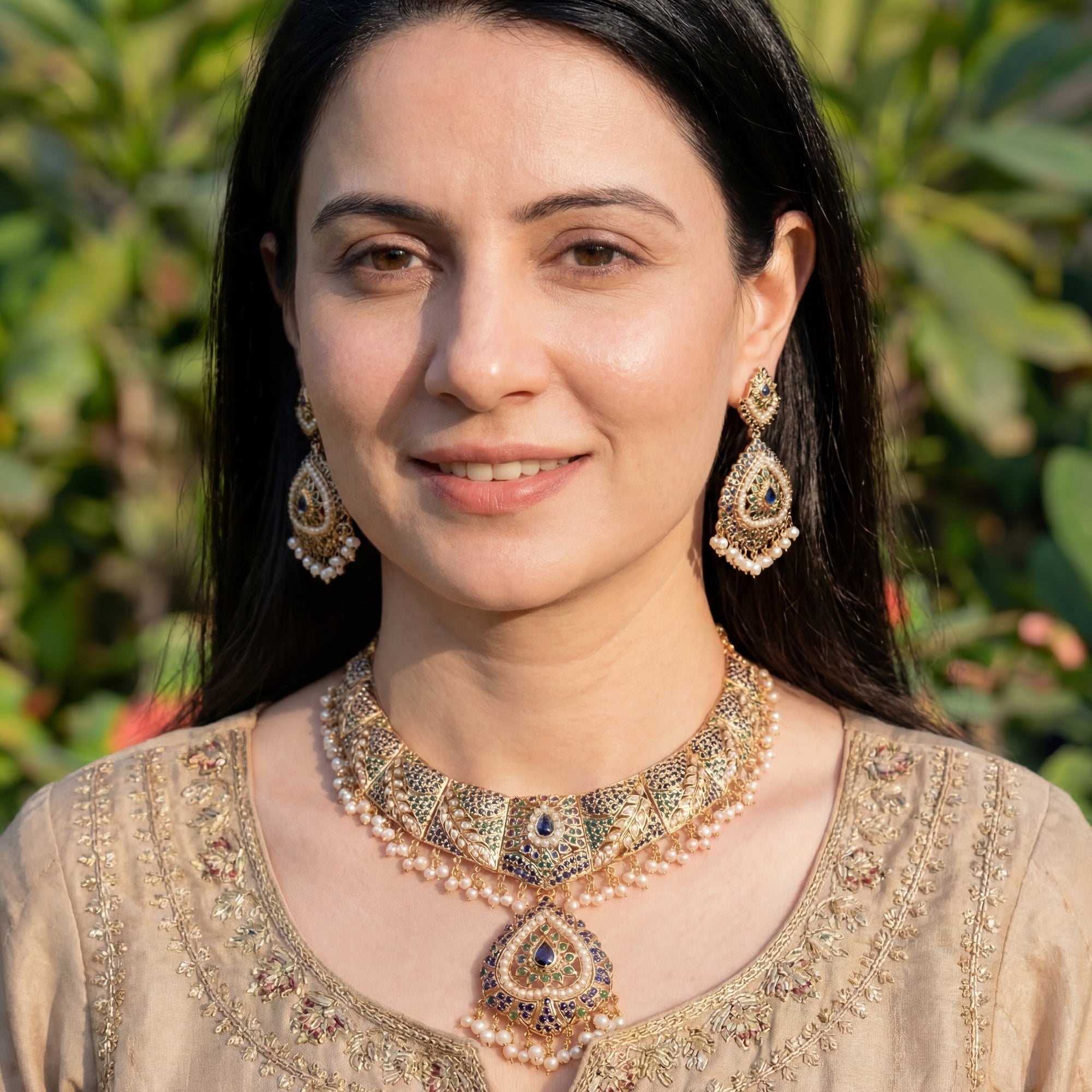 బ్రైడల్ వేర్ నగల సెట్ | బ్లూ నీలమణి జడౌ నెక్లెస్ సెట్ NS 215